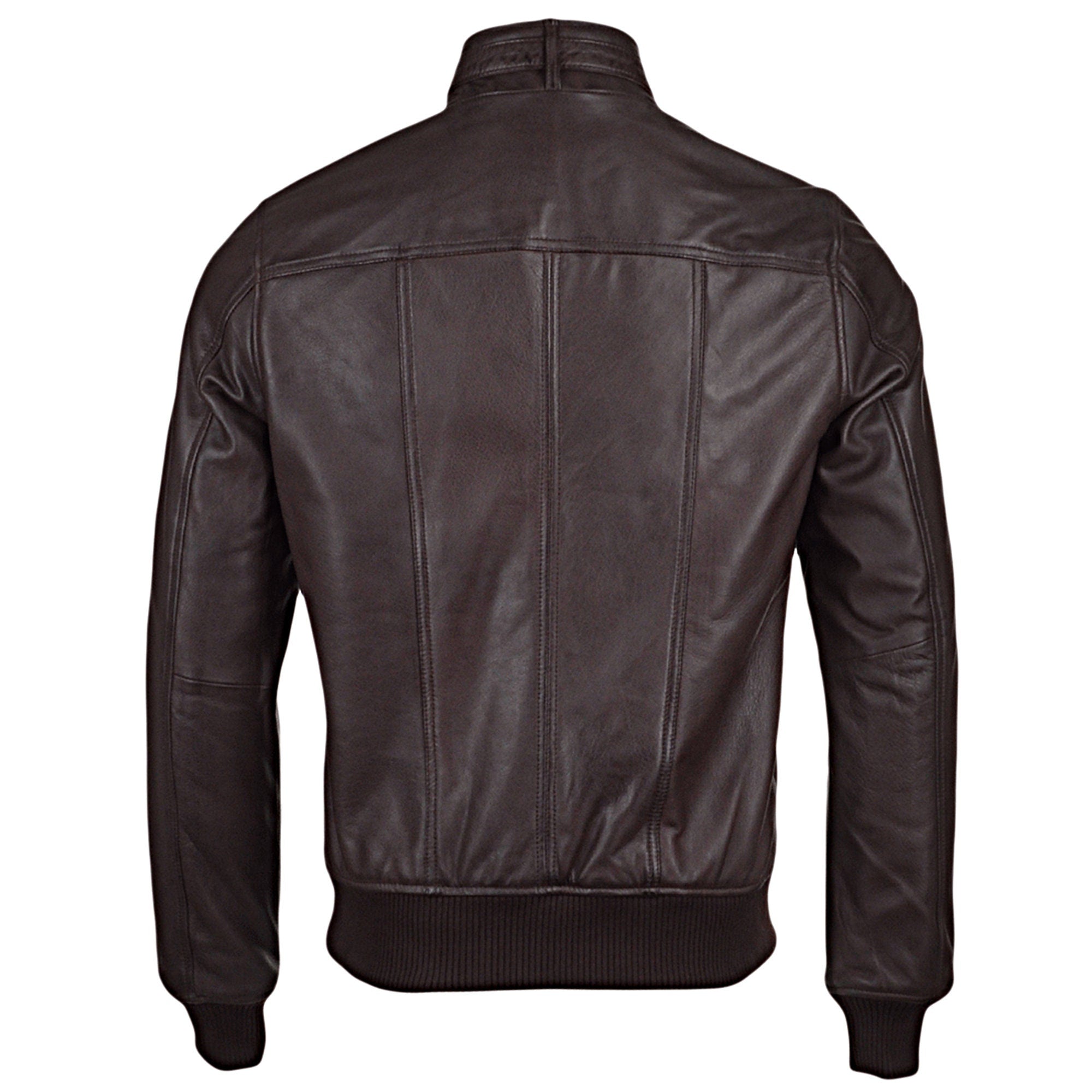 Men's Brown Genuine Leather Bomber Rib Jacket