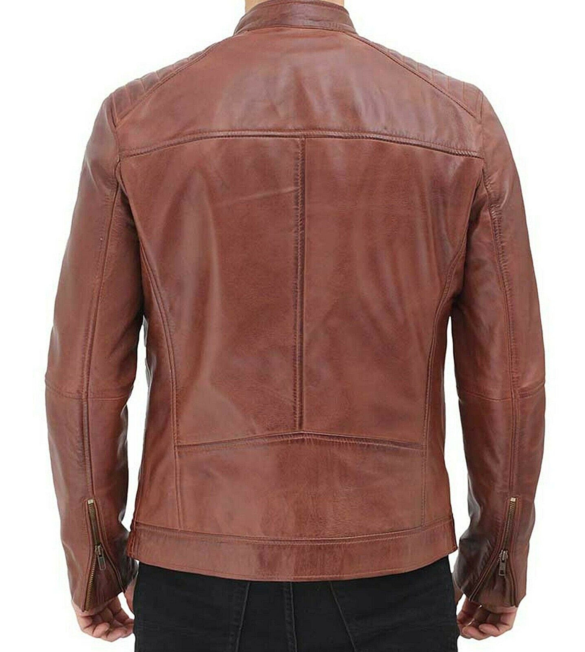Mens Real Wax Brown Leather Jacket