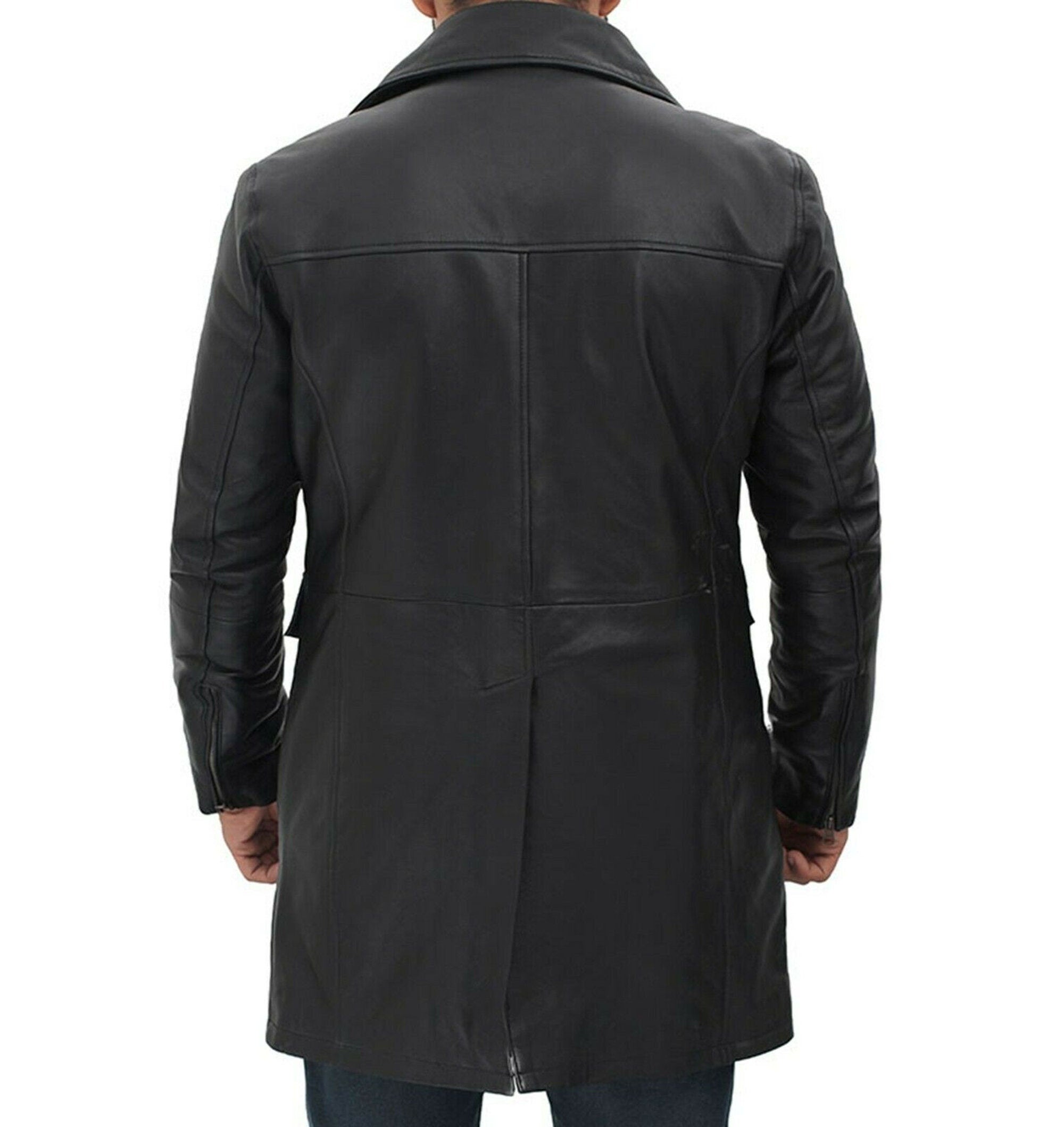 Men's Three Quarter Black Leather Coat