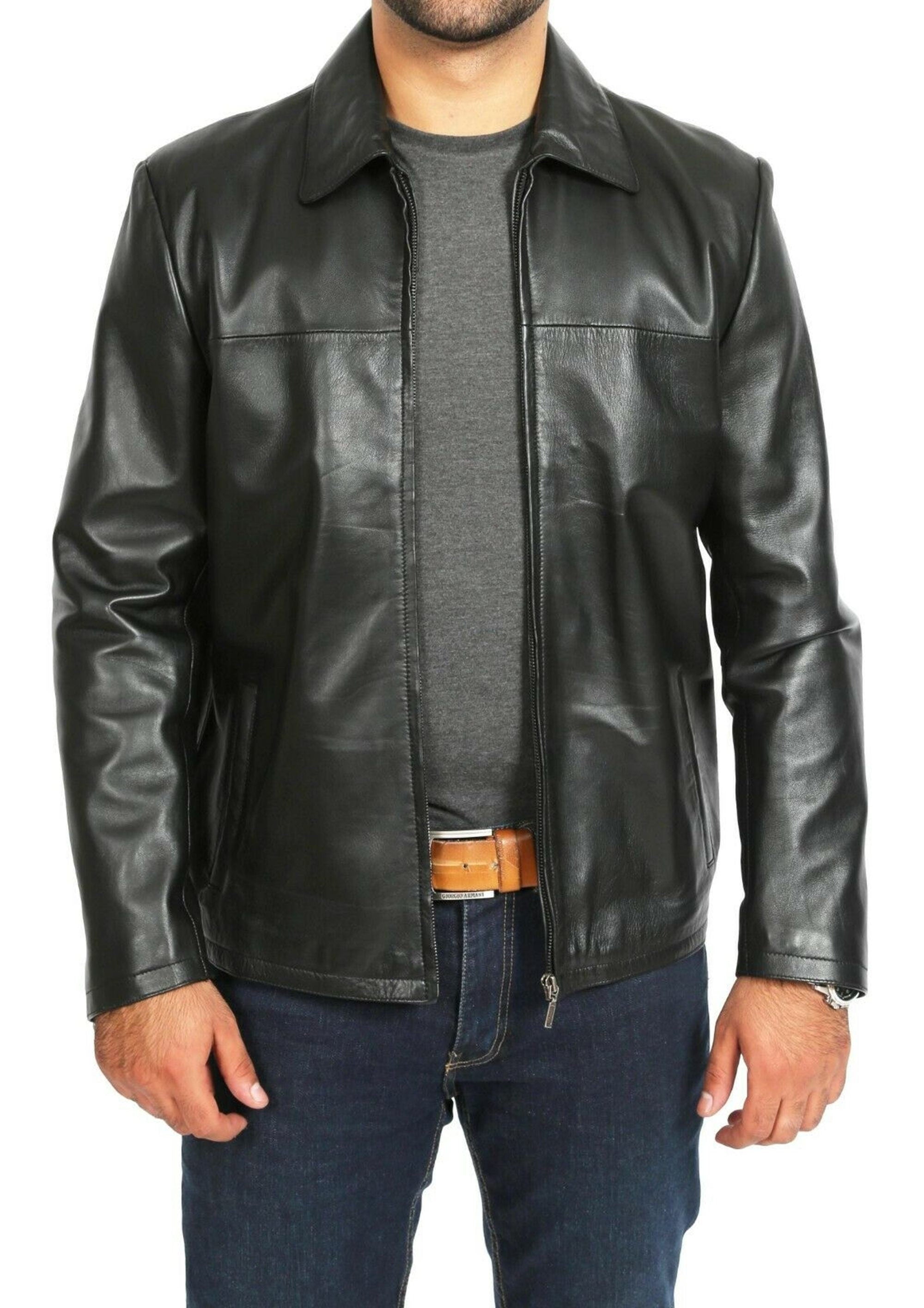 Mens Black Leather Vintage Jacket