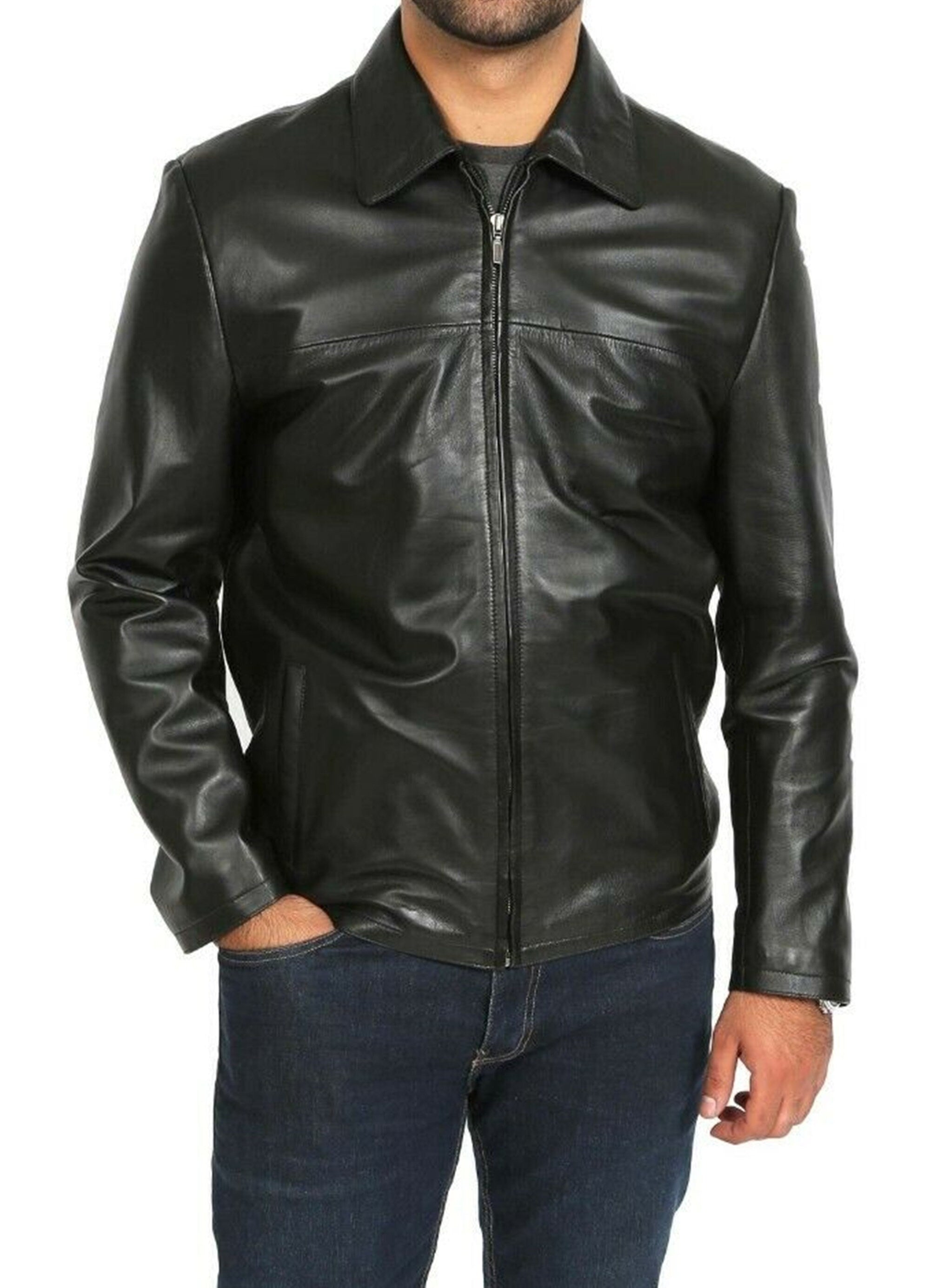 Mens Black Leather Vintage Jacket
