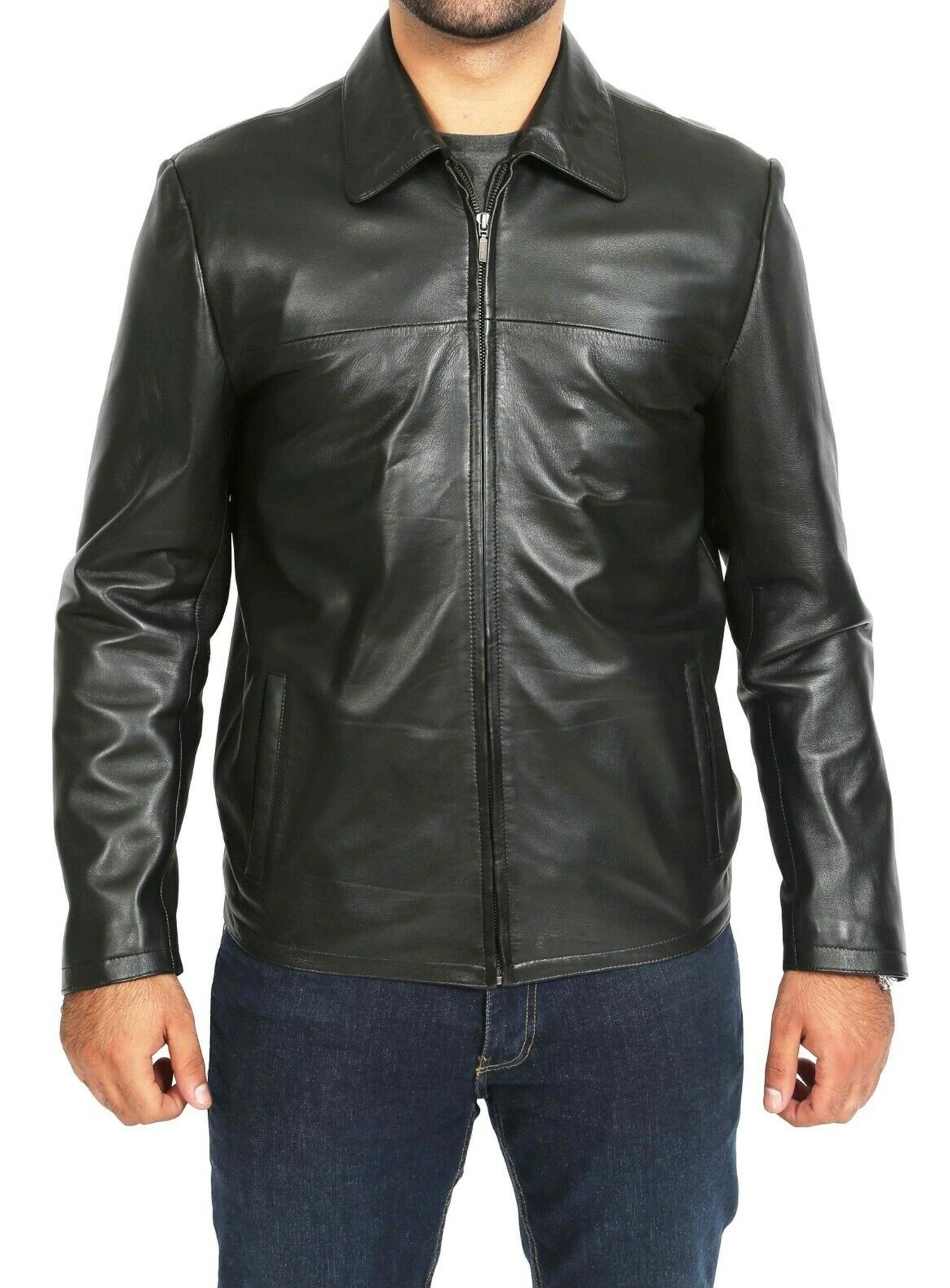 Mens Black Leather Vintage Jacket