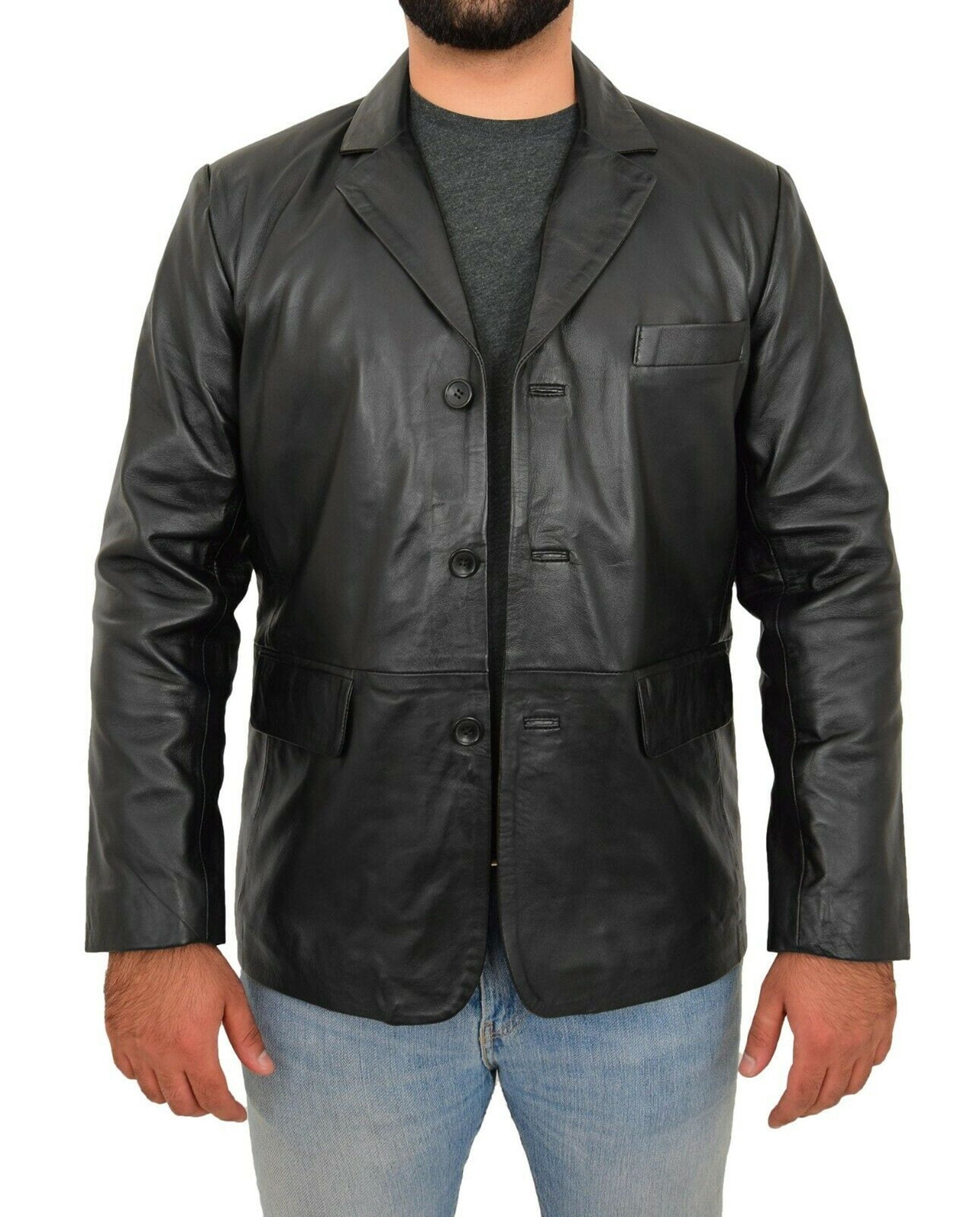 Leather Blazer Coat Double Breasted Black Coat