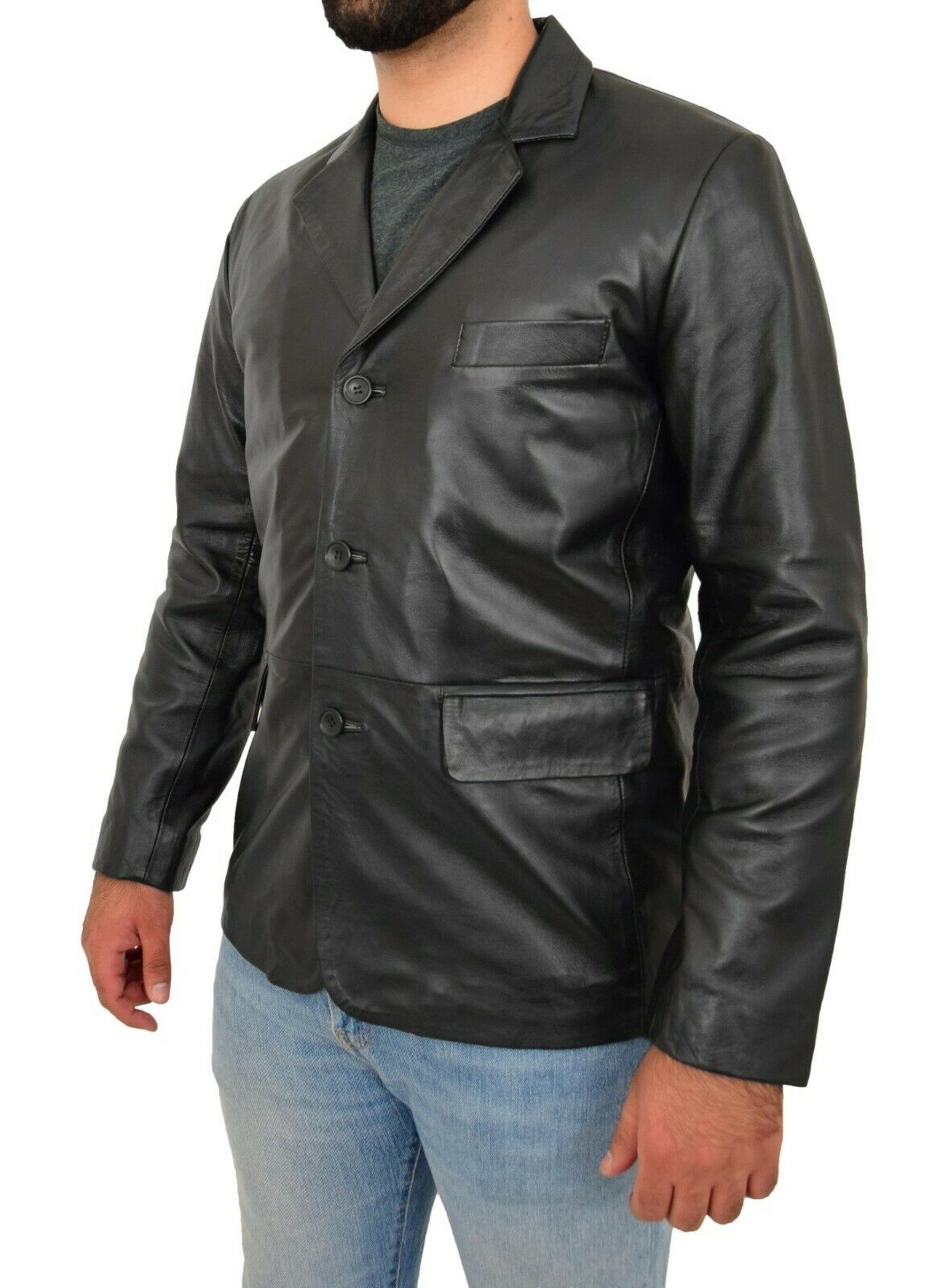 Leather Blazer Coat Double Breasted Black Coat