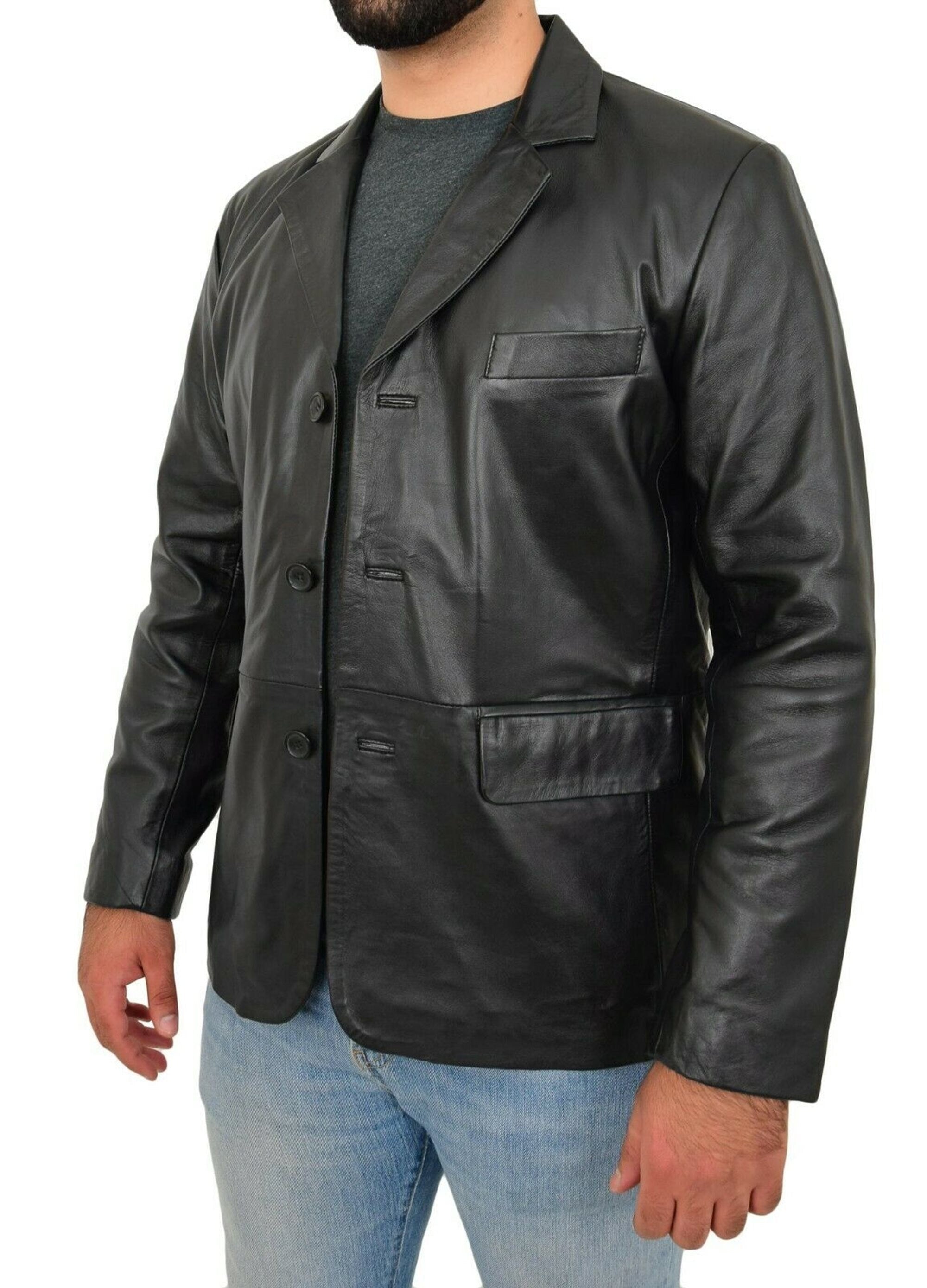 Leather Blazer Coat Double Breasted Black Coat