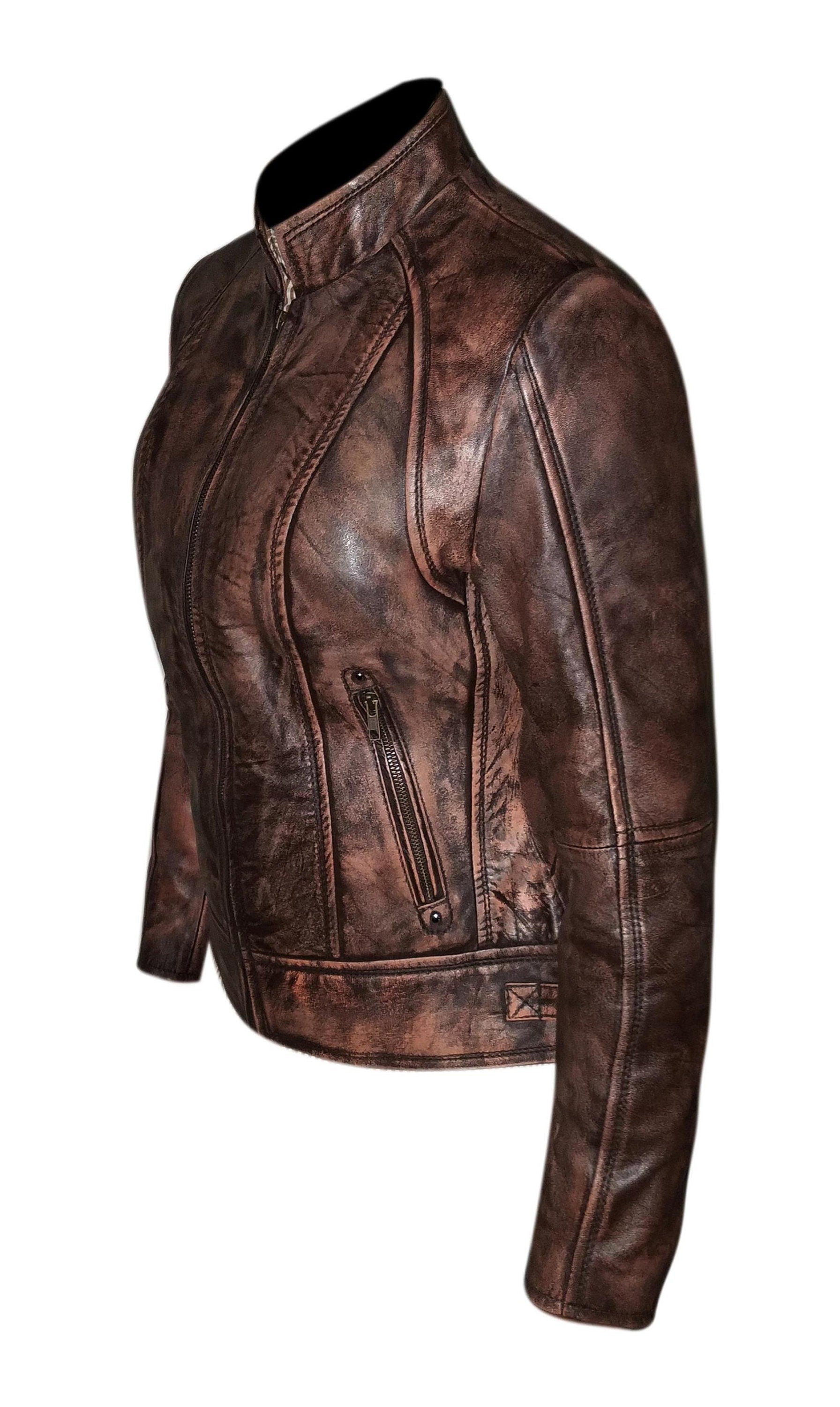 Brown Wax Biker Jacket Women