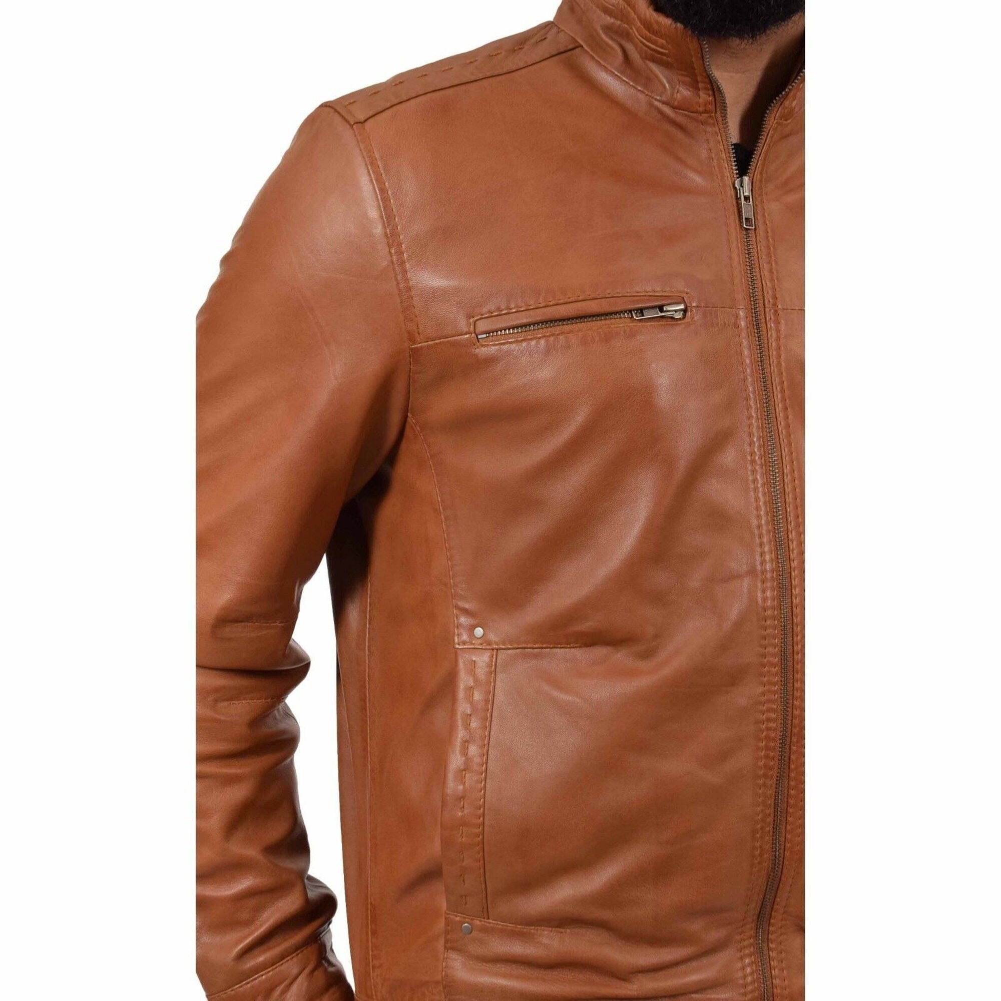 Mens Tan Real Leather Jacket