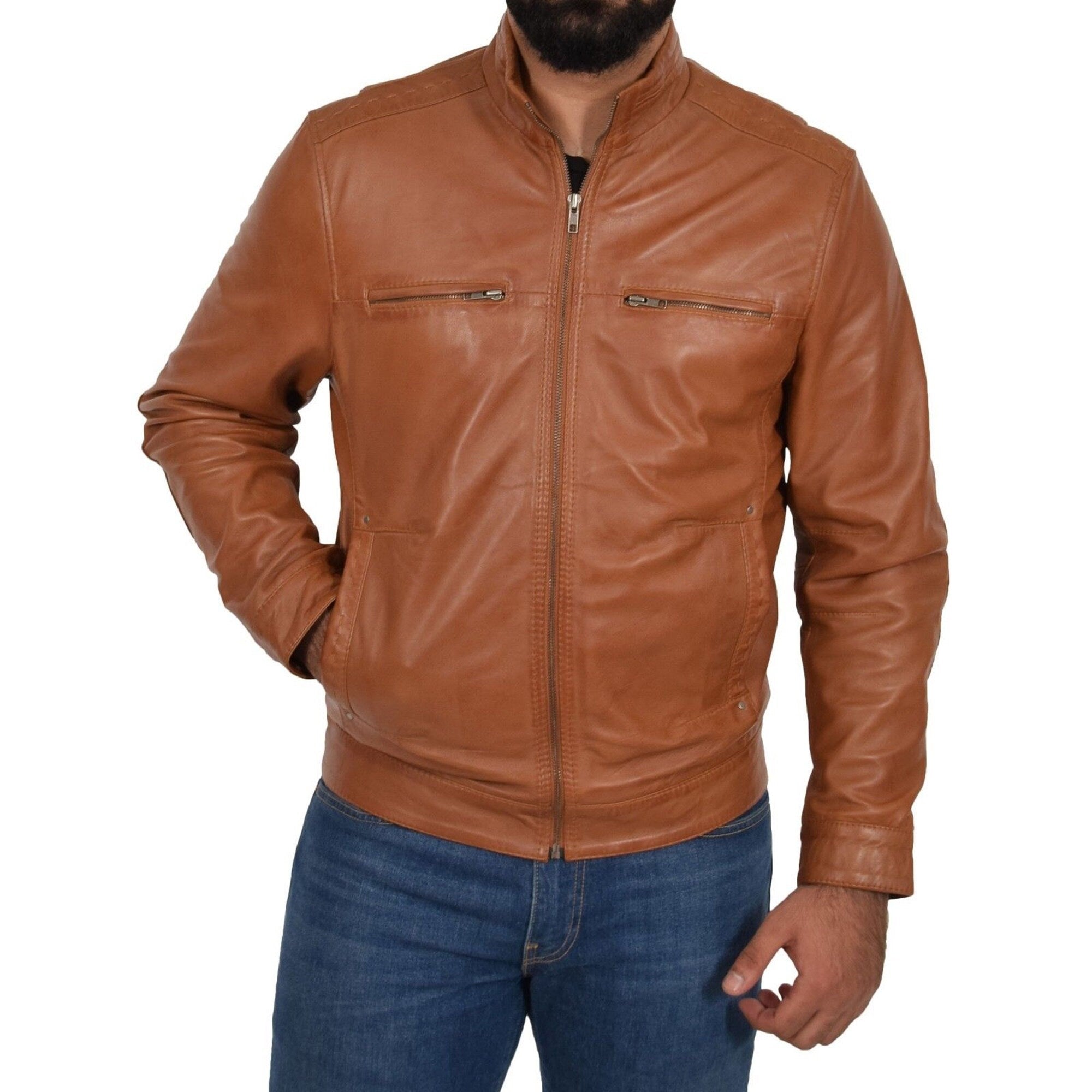 Mens Tan Real Leather Jacket