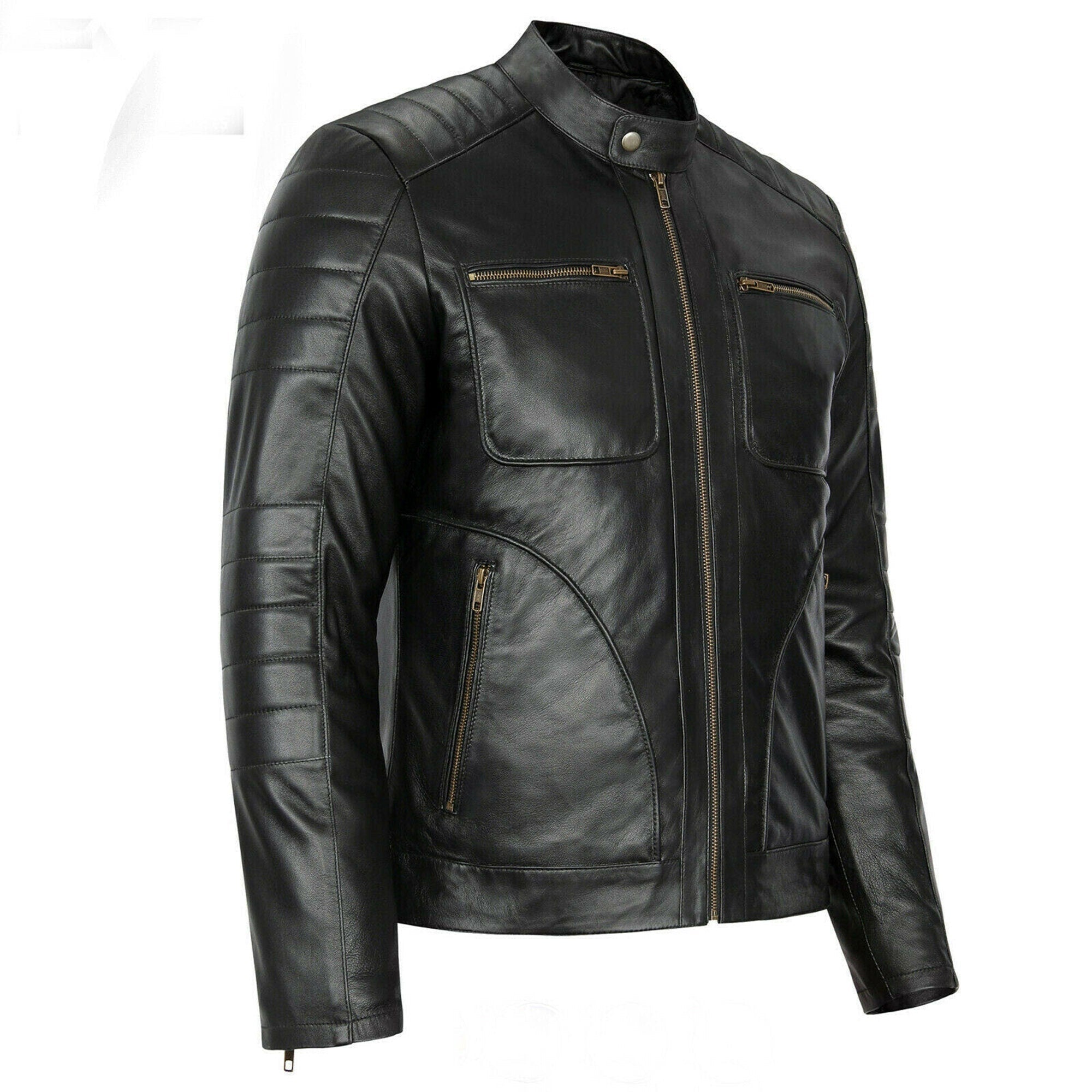 Mens  Cafe Racer  Black Slim Fit Biker Jacket