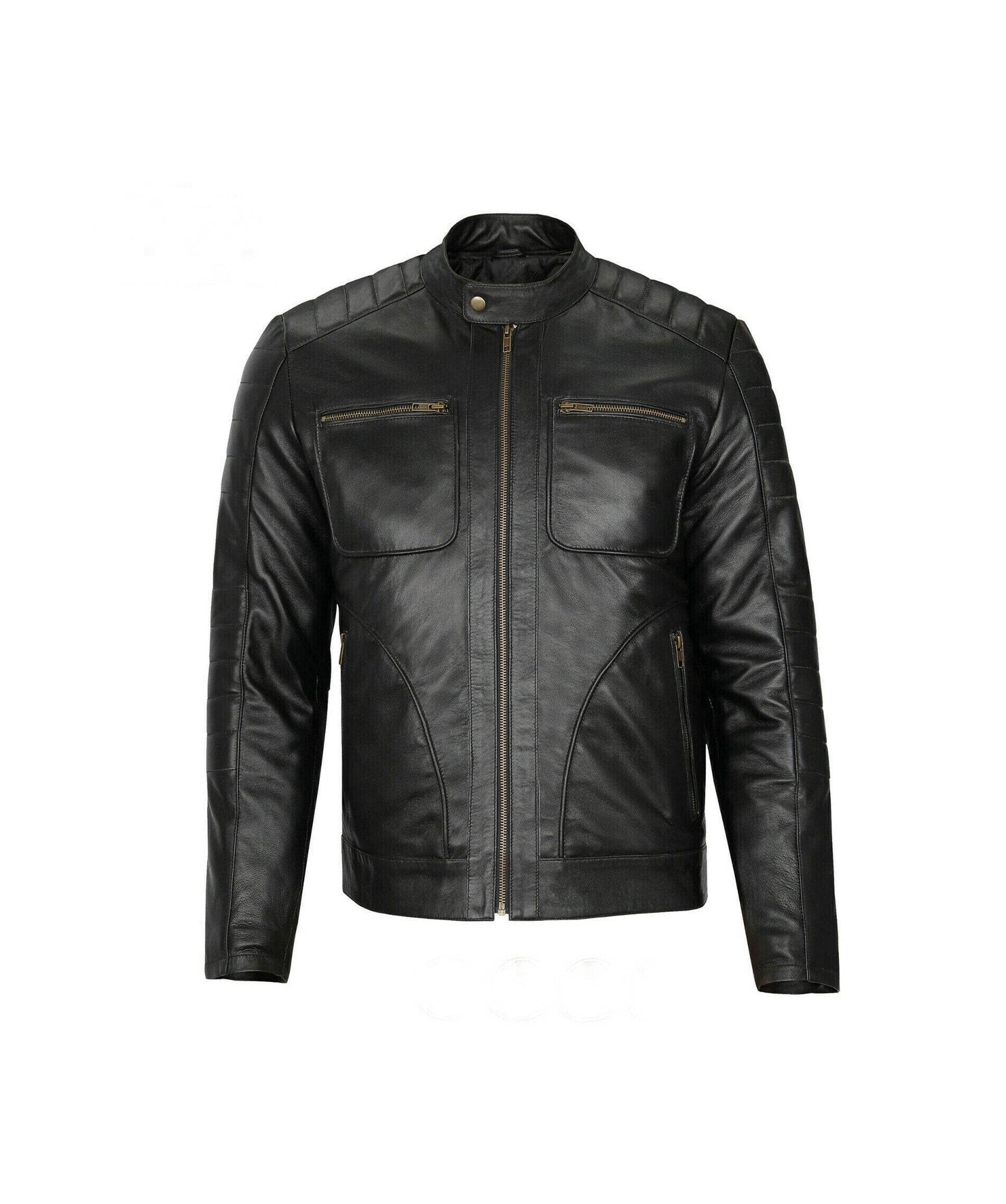 Mens  Cafe Racer  Black Slim Fit Biker Jacket