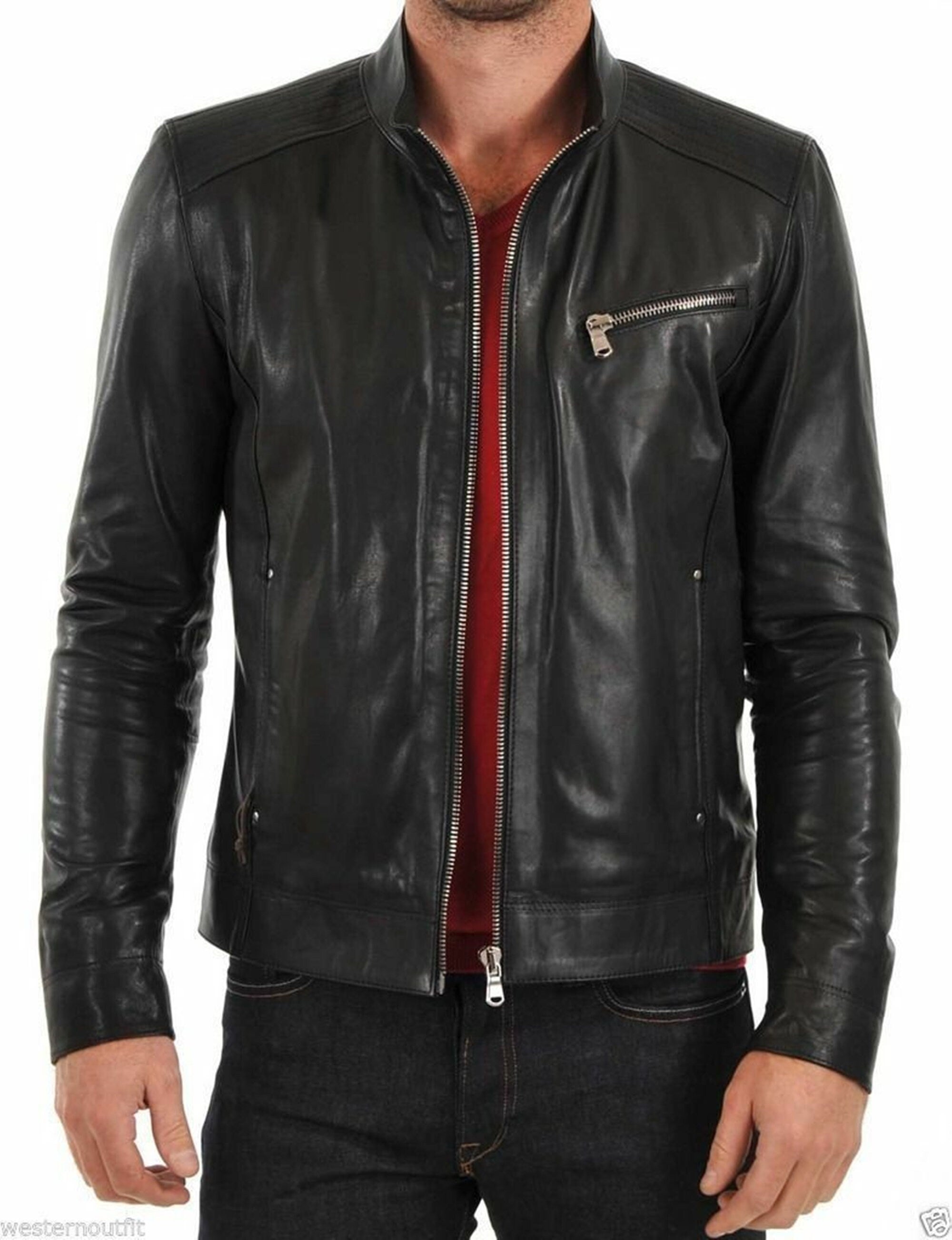 Mens Black r Top Stand Collar Jacket For Men