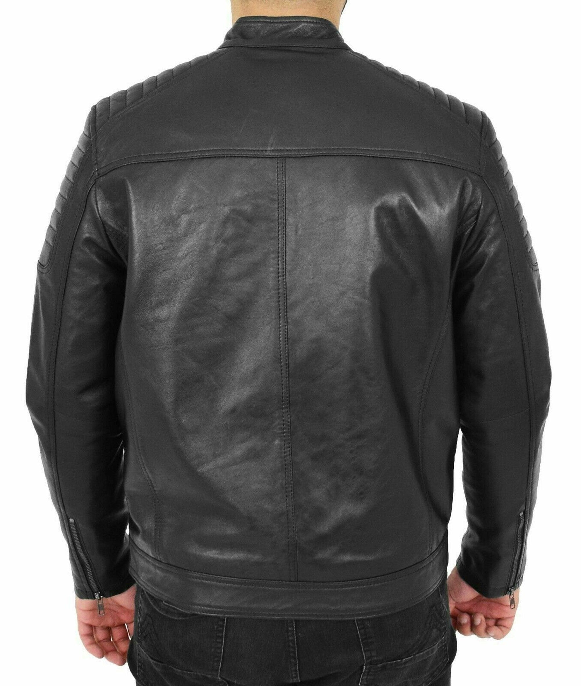 Mens Black Biker Leather Jacket
