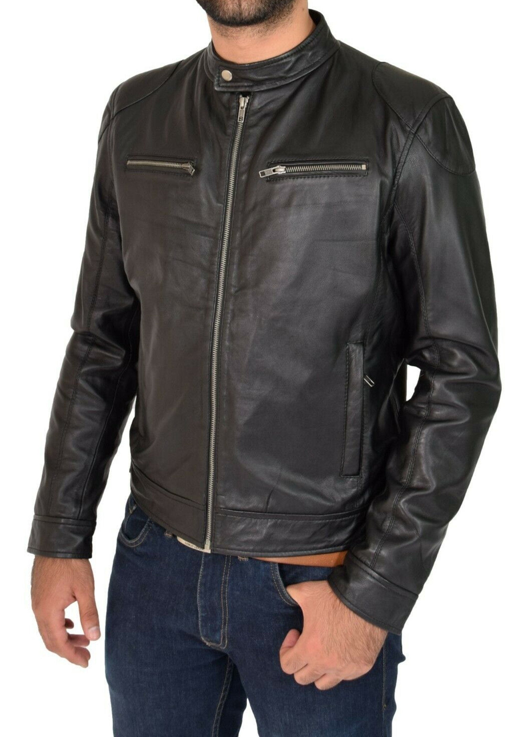 Motorcycle Black Leather Jacket for Men