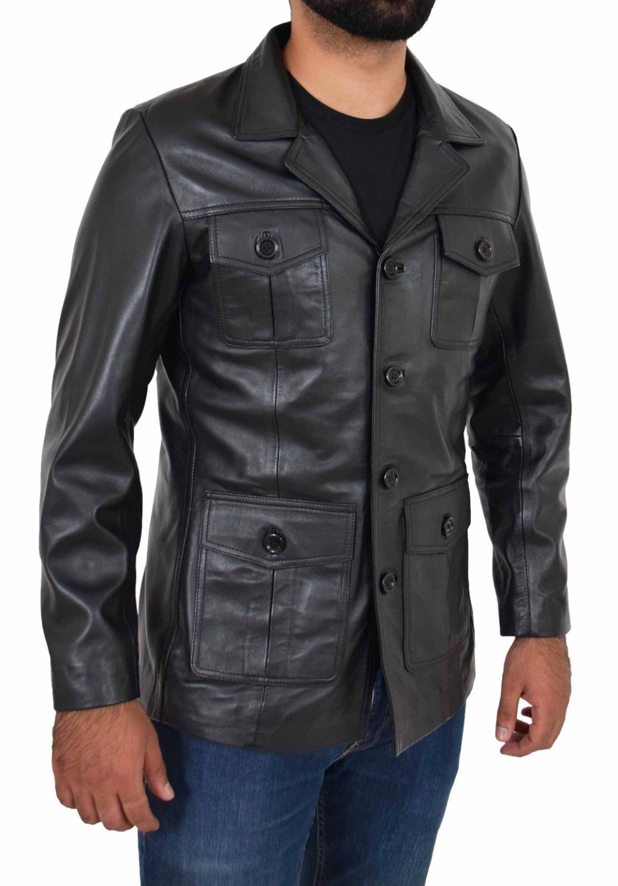 Men Black Four Pockets Coat