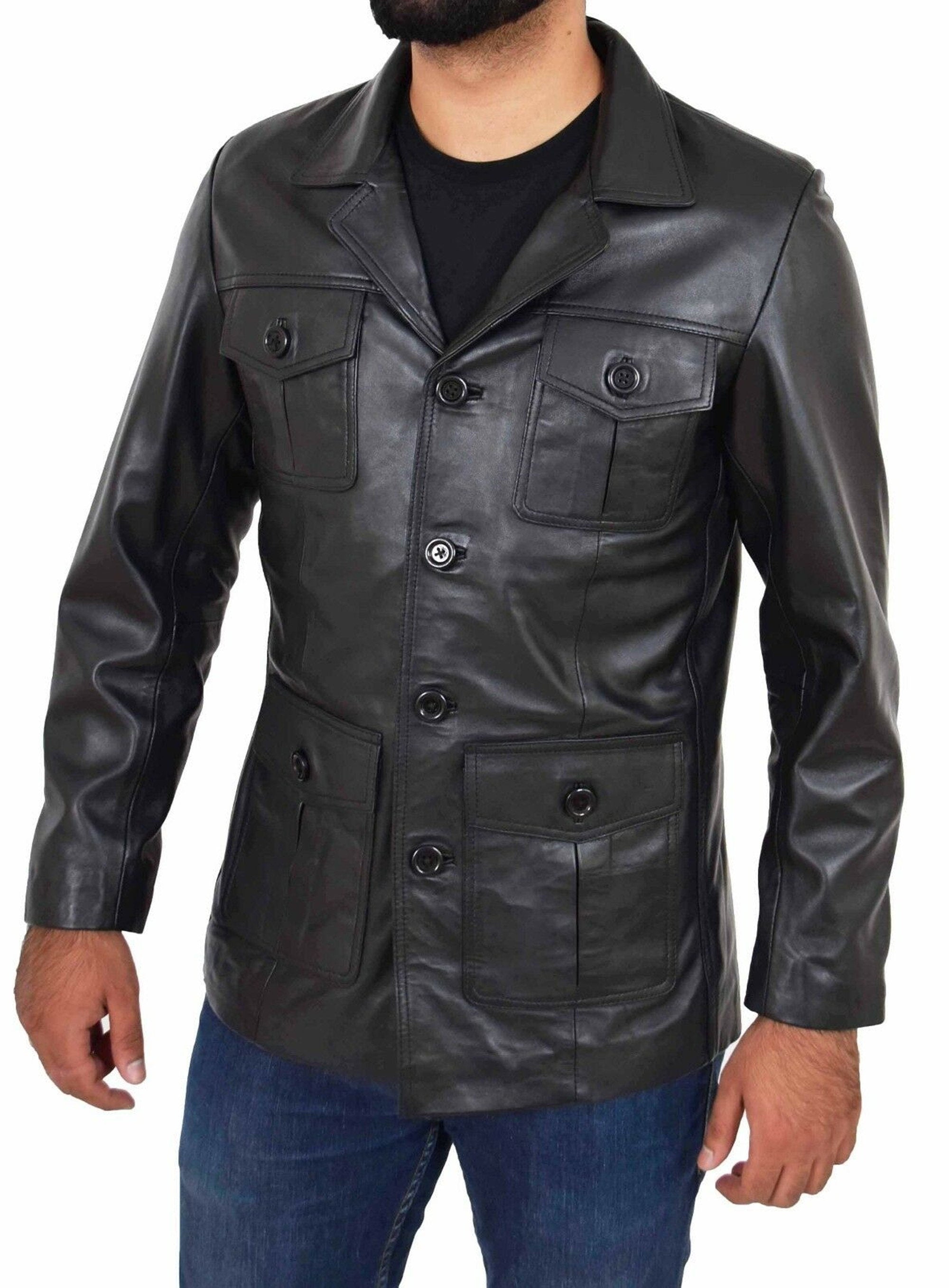 Men Black Four Pockets Coat