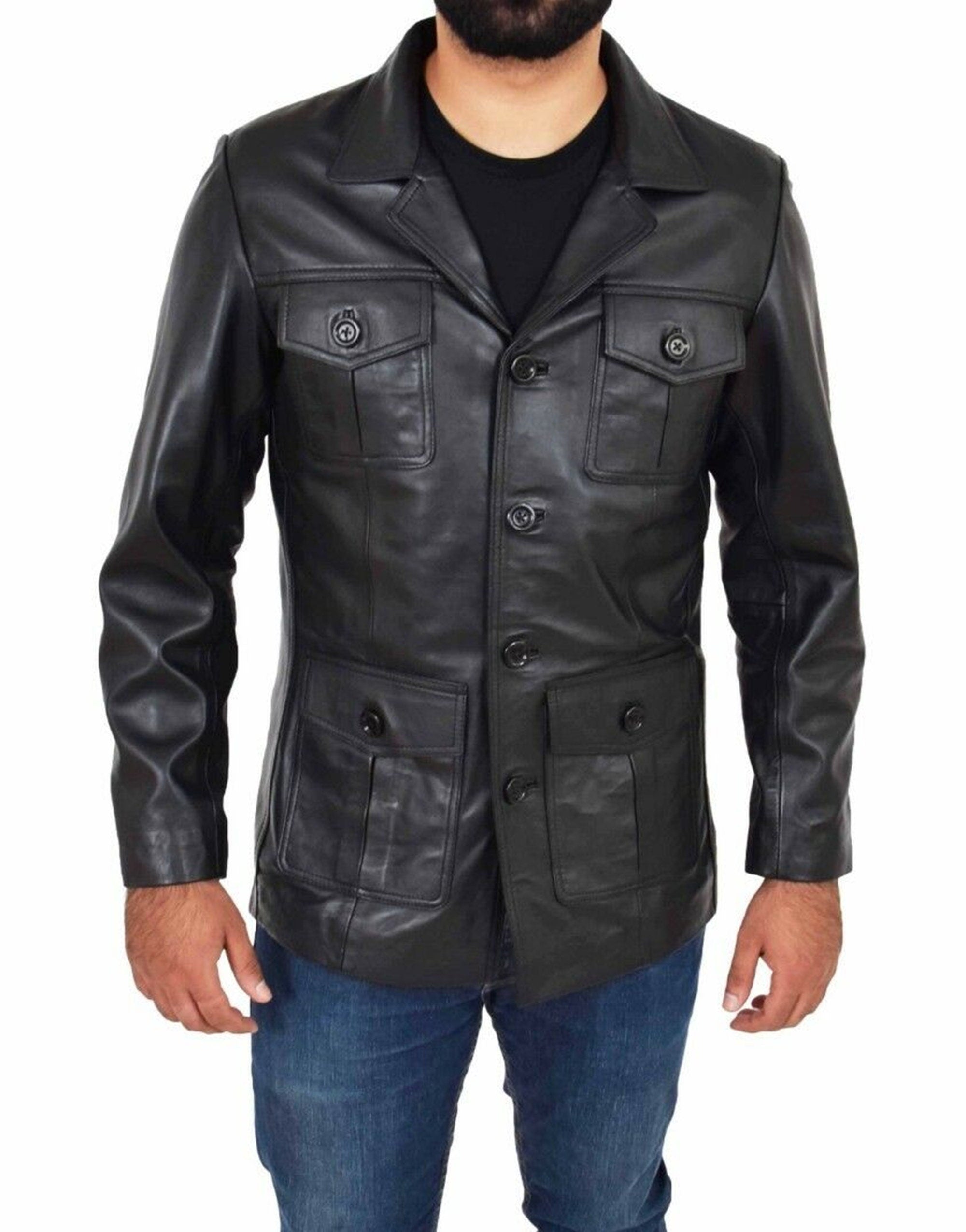 Men Black Four Pockets Coat