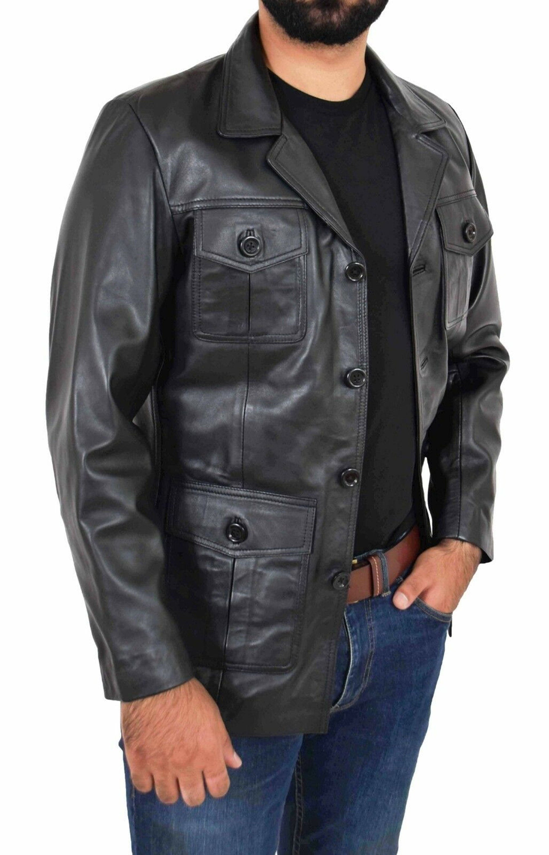 Men Black Four Pockets Coat