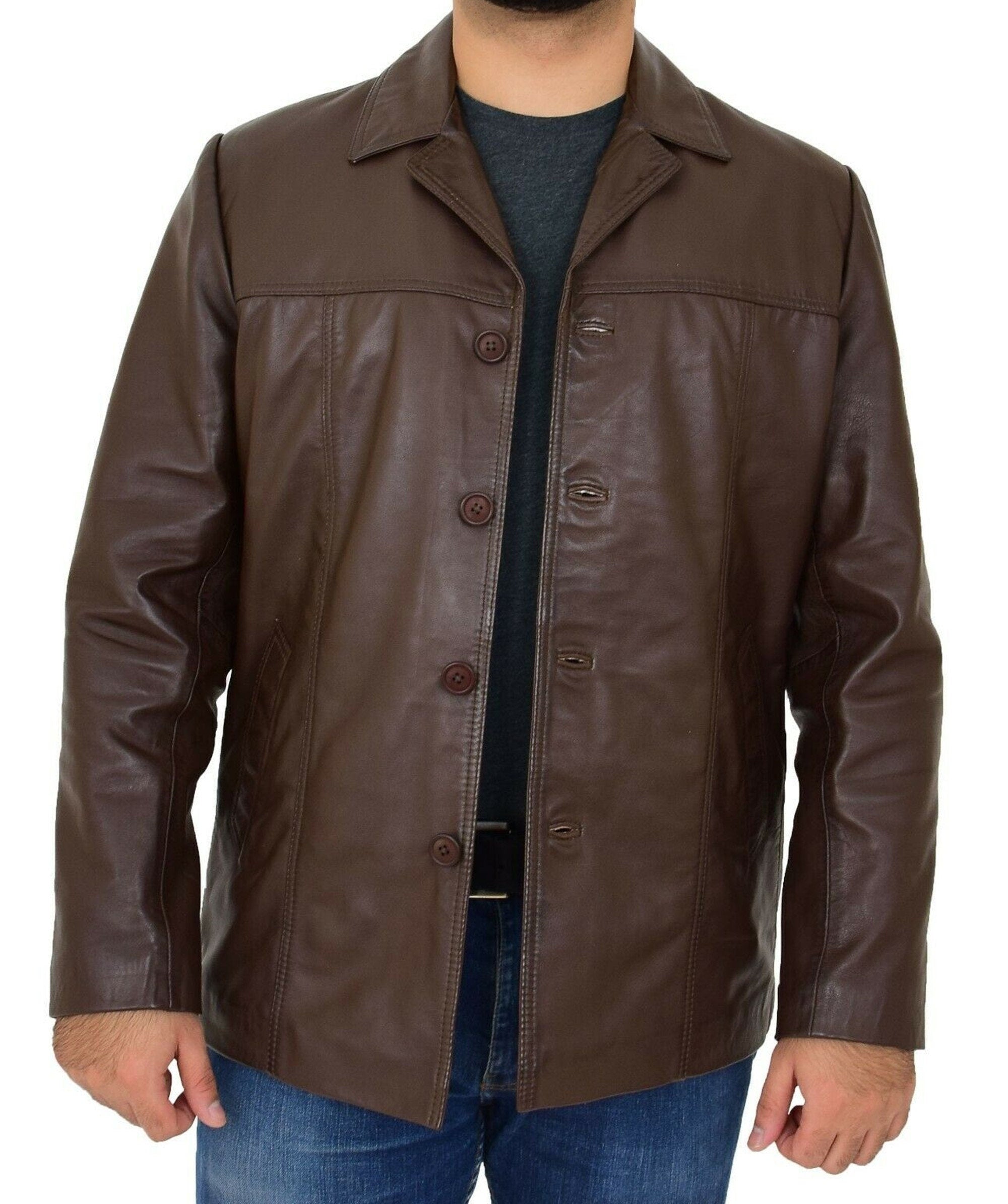 Brown Leather Long Coat for Men