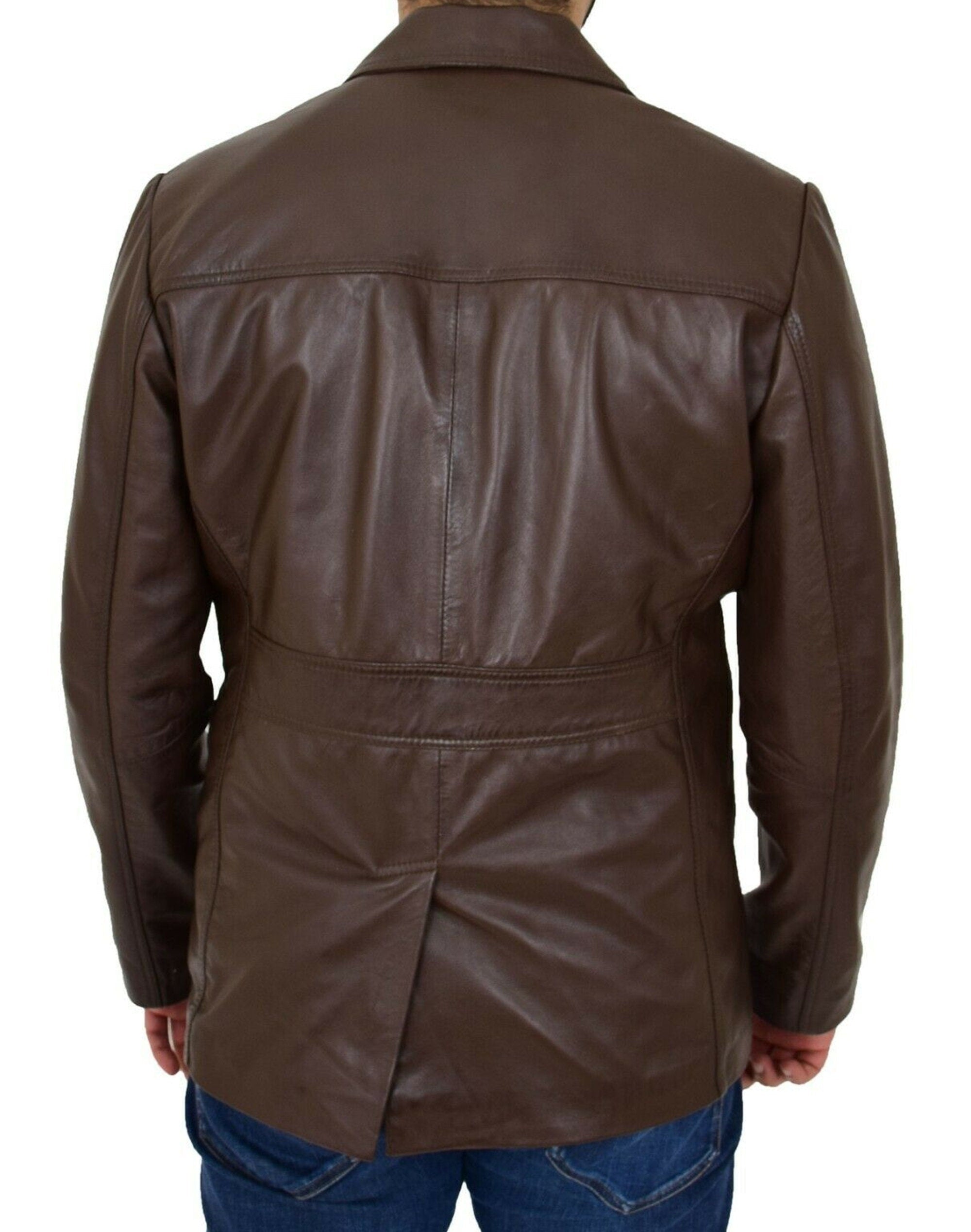 Brown Leather Long Coat for Men
