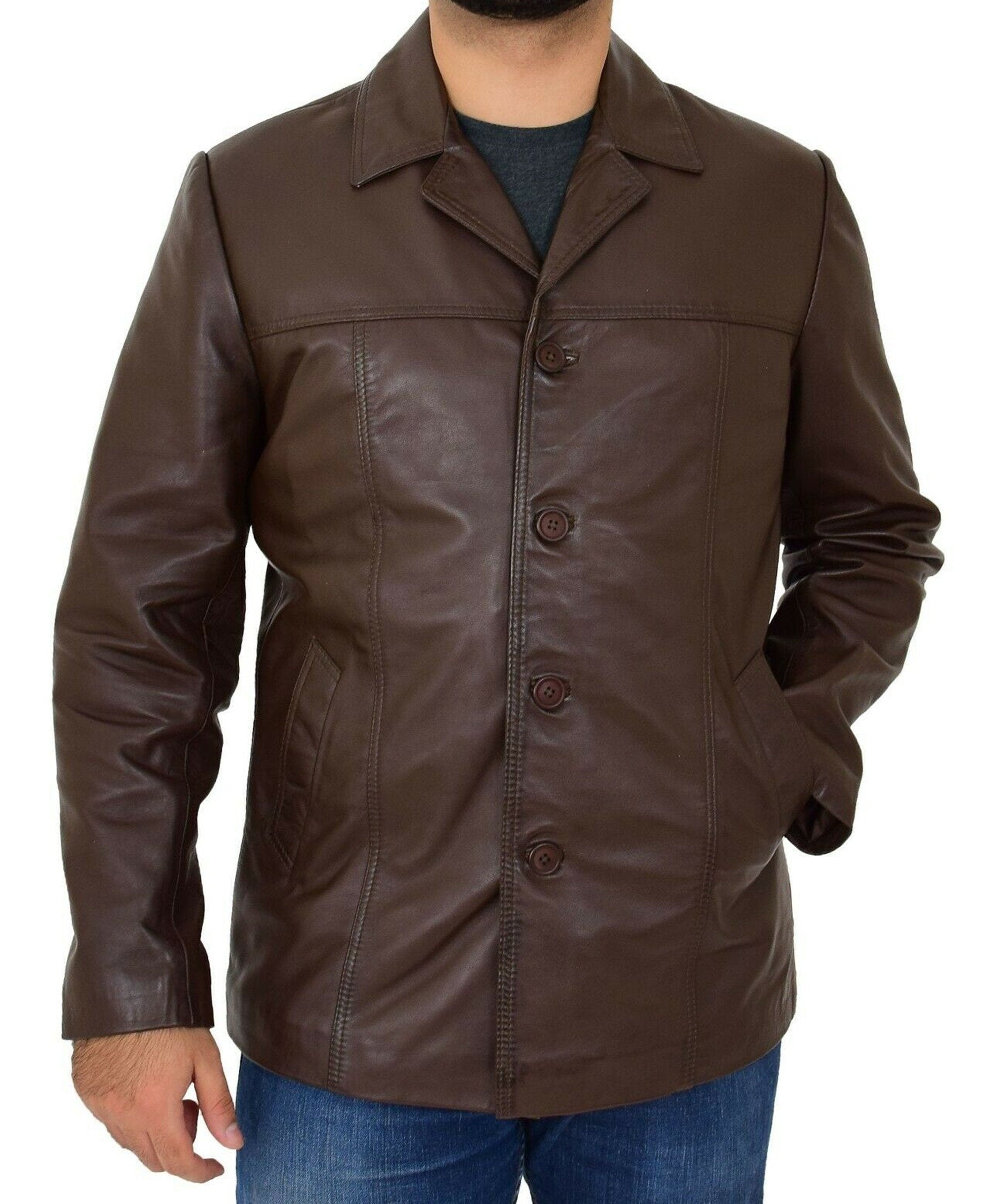 Brown Leather Long Coat for Men