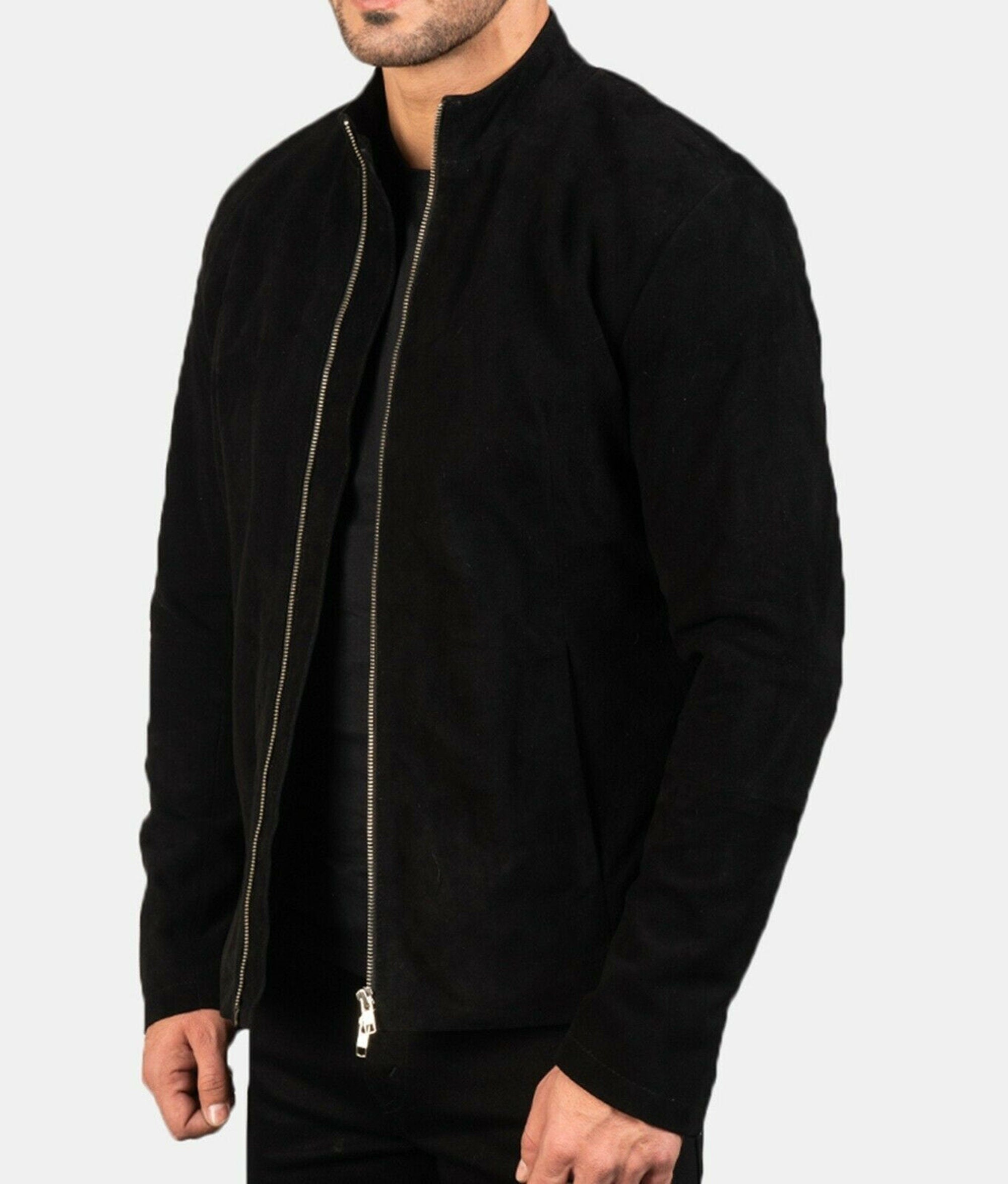 Men Genuine Black Suede Leather Jacket