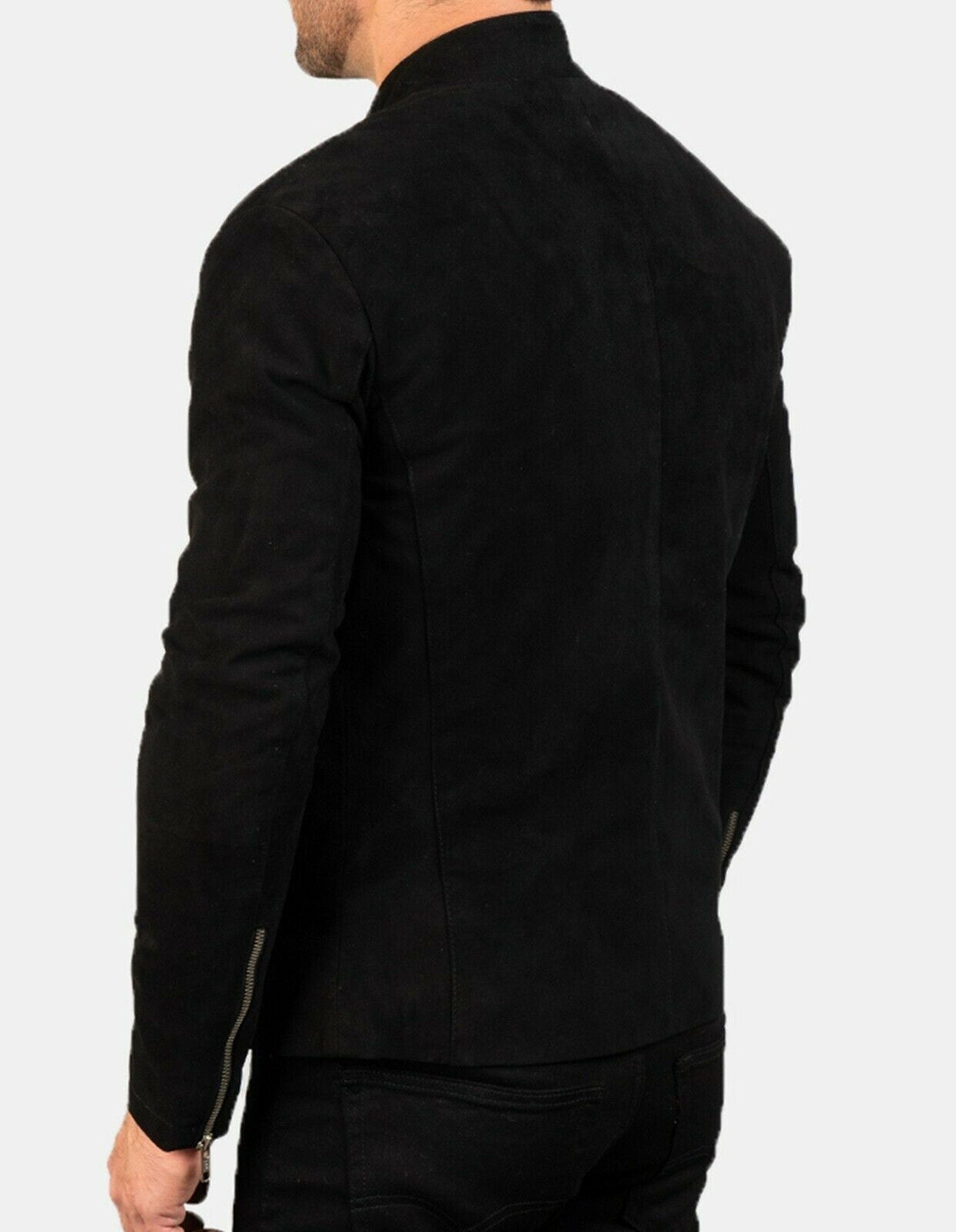 Men Genuine Black Suede Leather Jacket