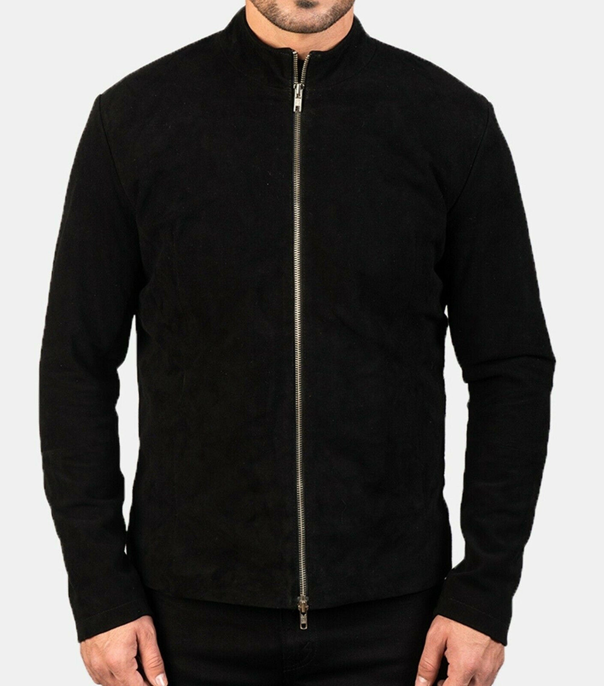 Men Genuine Black Suede Leather Jacket