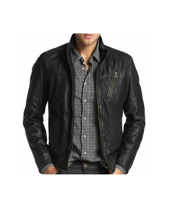 Mens Genuine Black Biker Leather Jacket