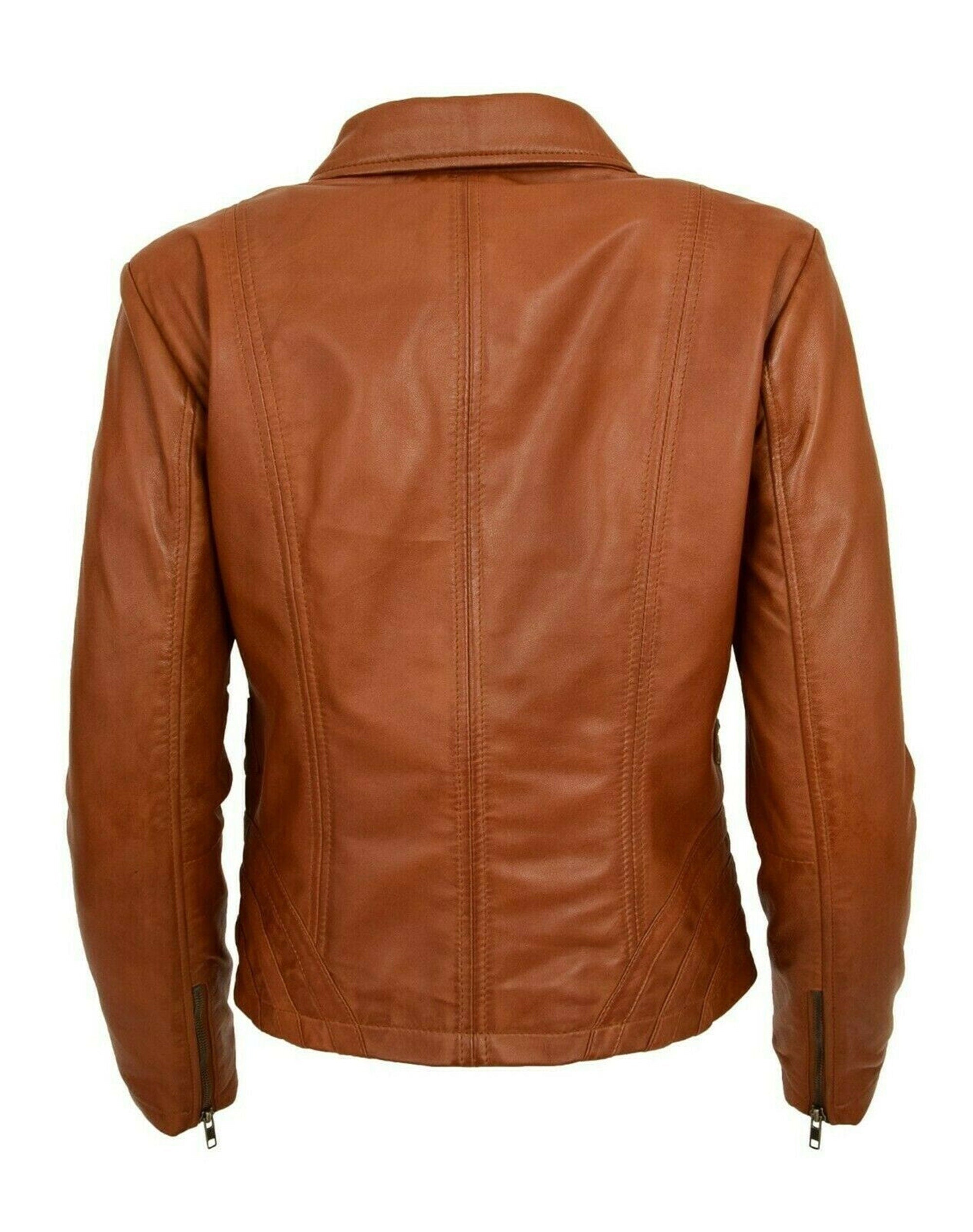 Women Tan Distressed Leather Jacket