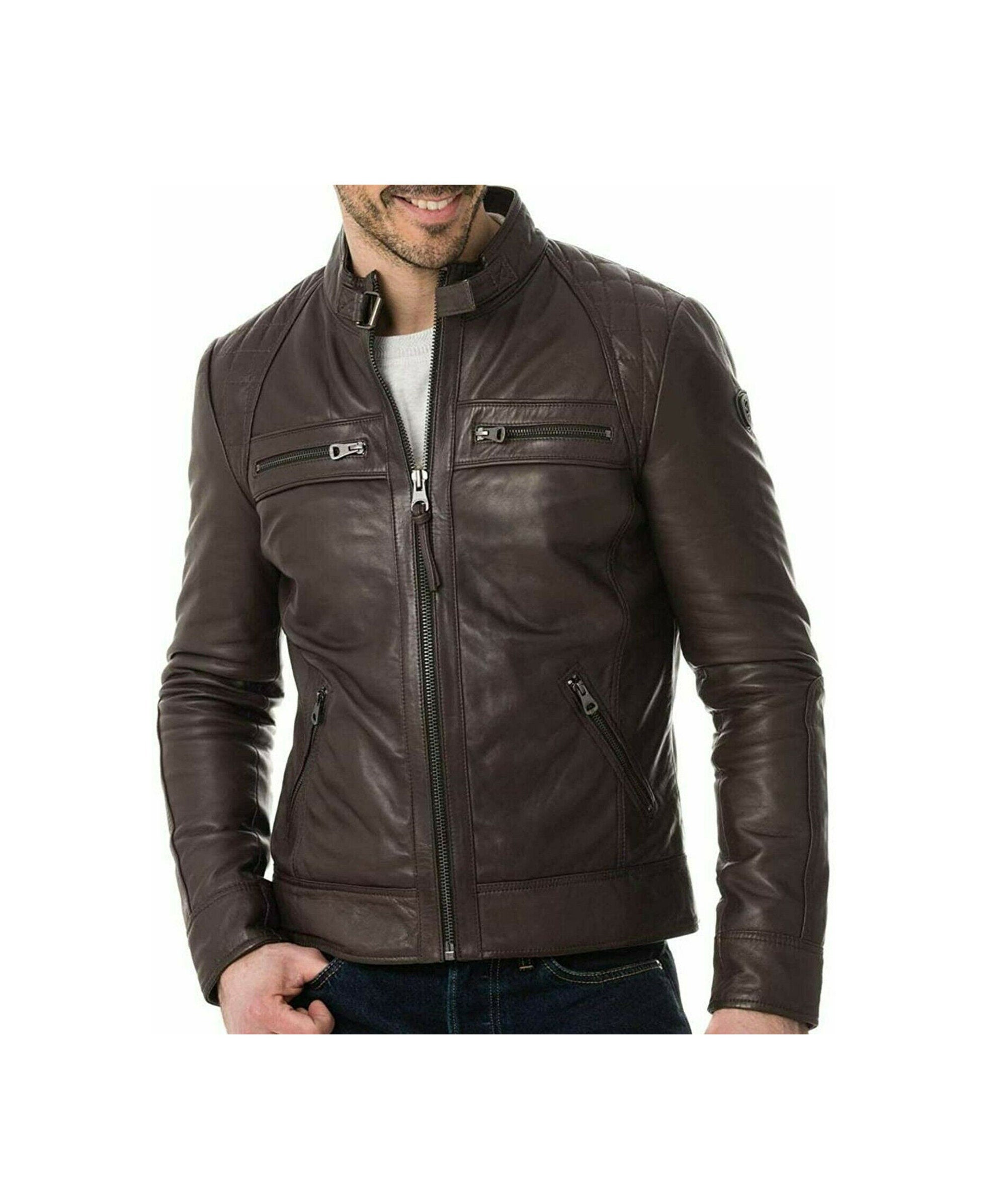 Men's Genuine Leather Dark Brown Jacket