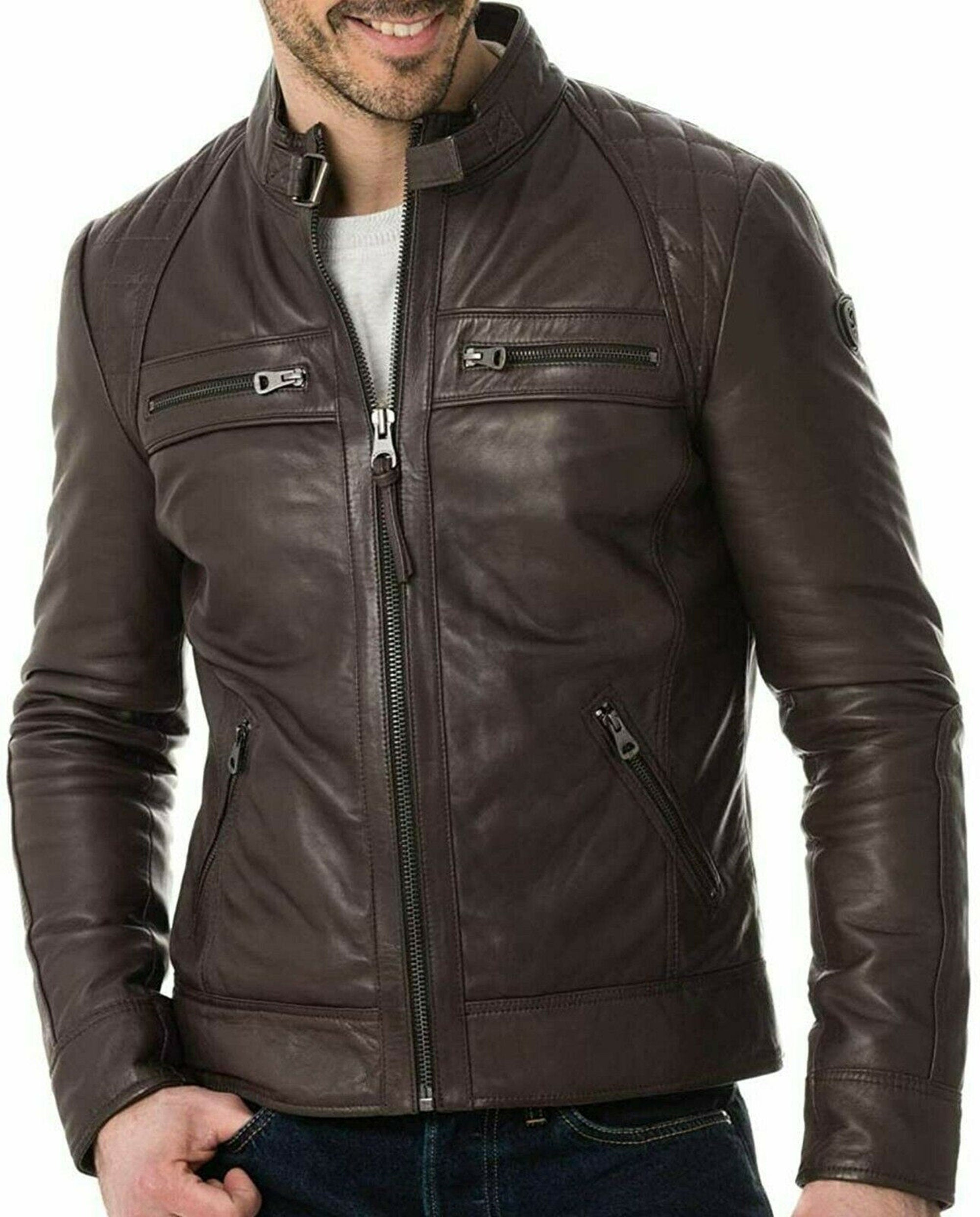 Men's Genuine Leather Dark Brown Jacket