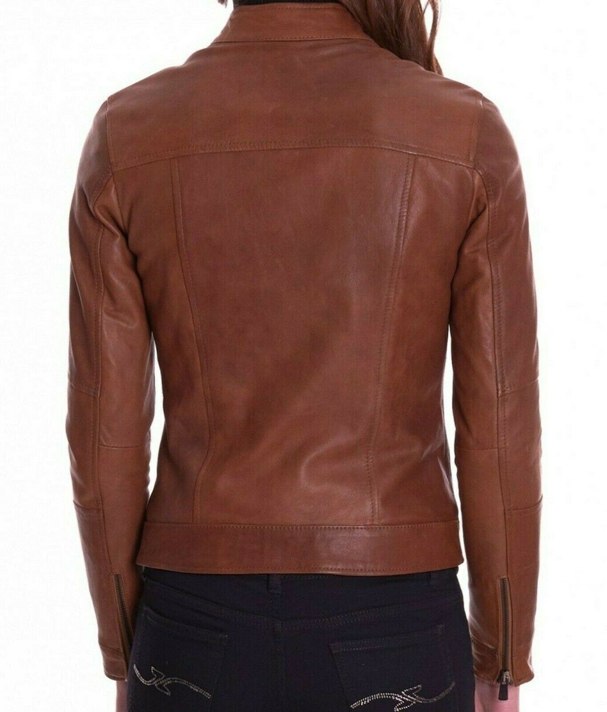 Women Tan Brown Real Leather Jacket