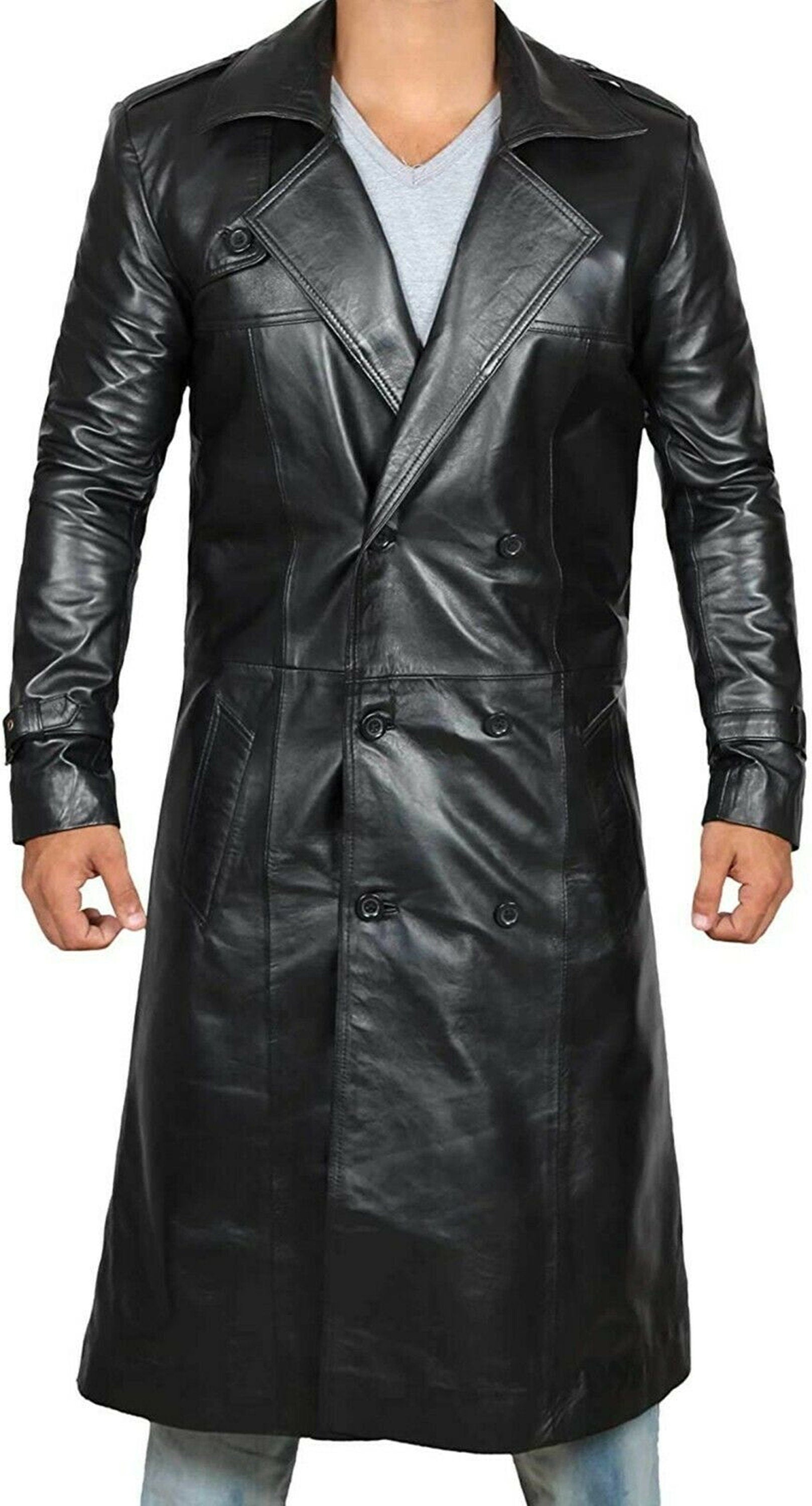 Leather Trench Vintage Coat For Men
