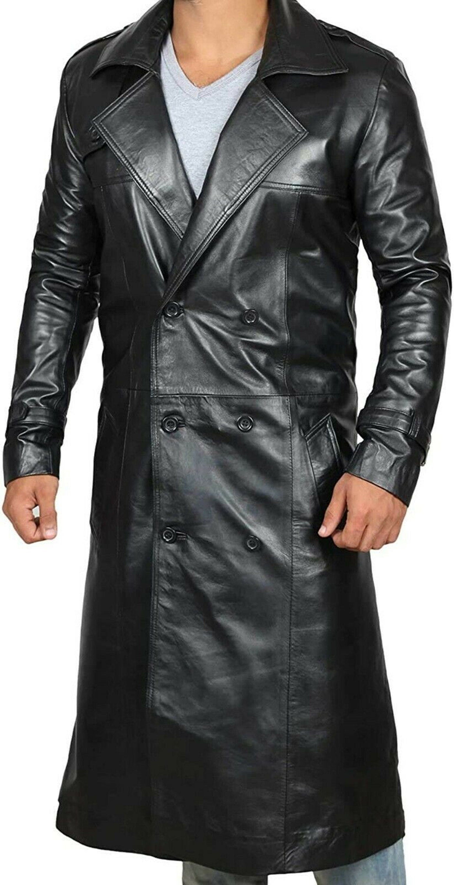 Leather Trench Vintage Coat For Men
