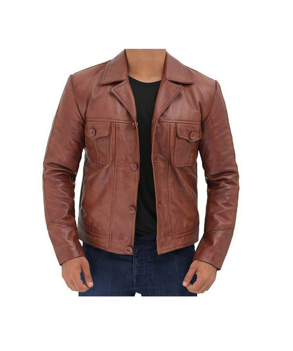 Mens Real Wax Brown Leather Shirt