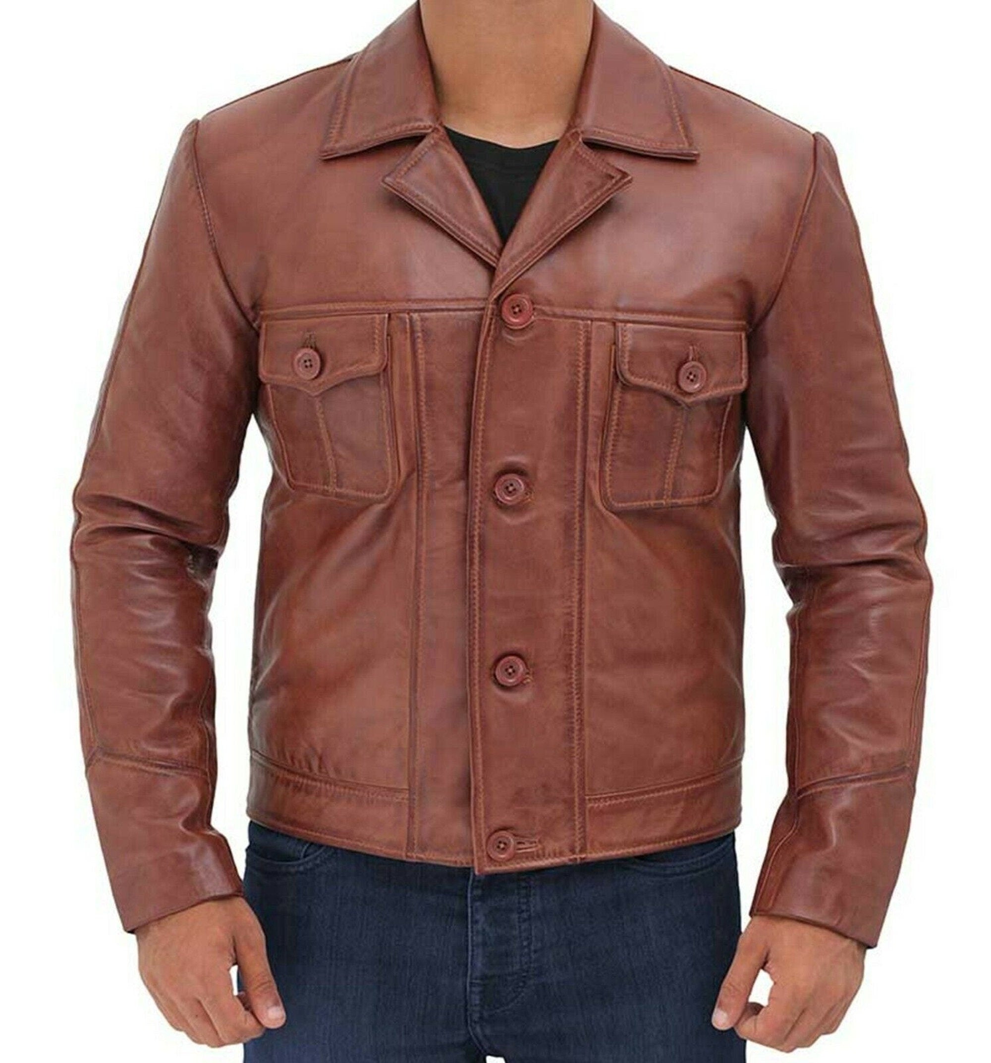 Mens Real Wax Brown Leather Shirt
