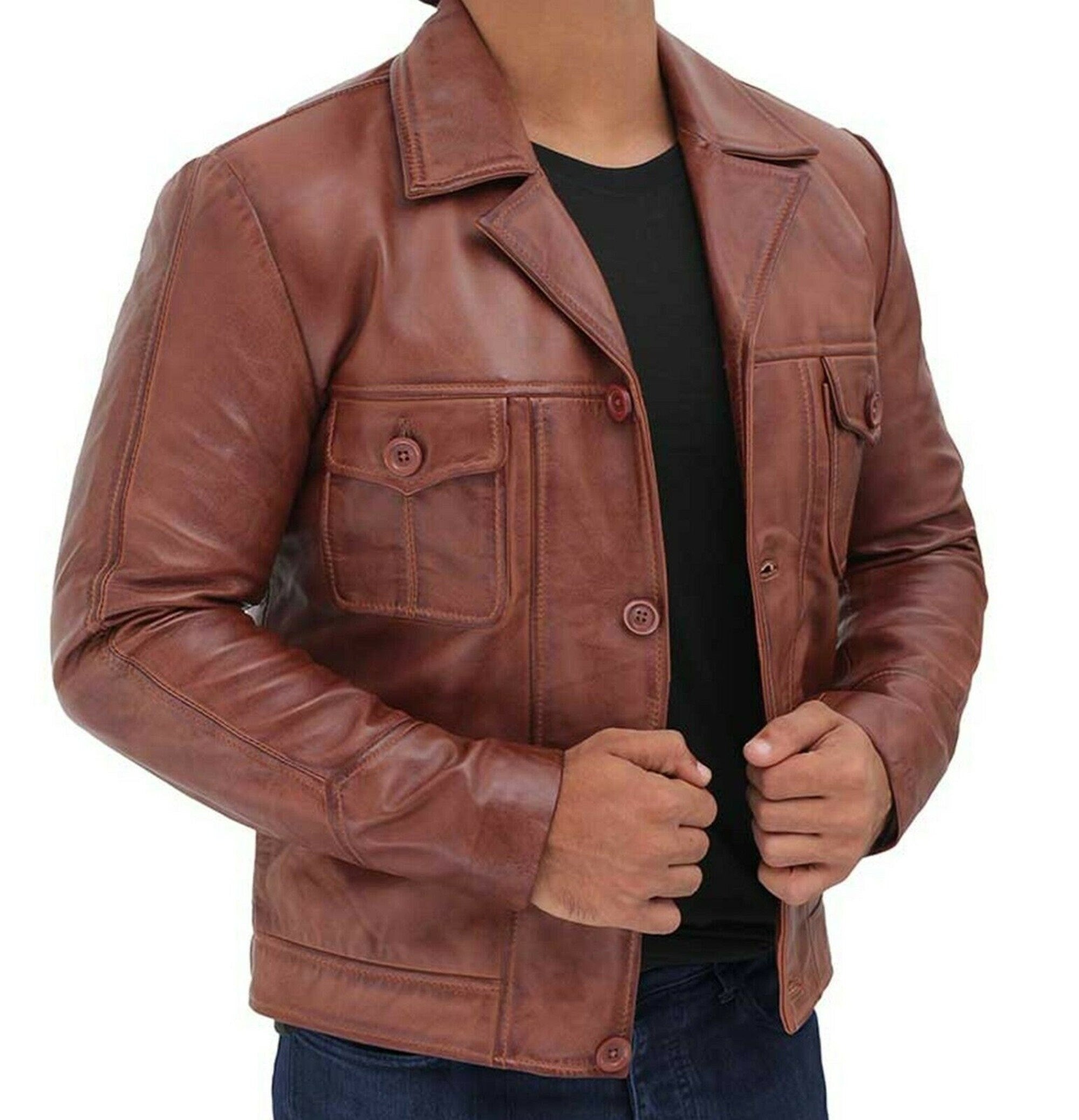 Mens Real Wax Brown Leather Shirt