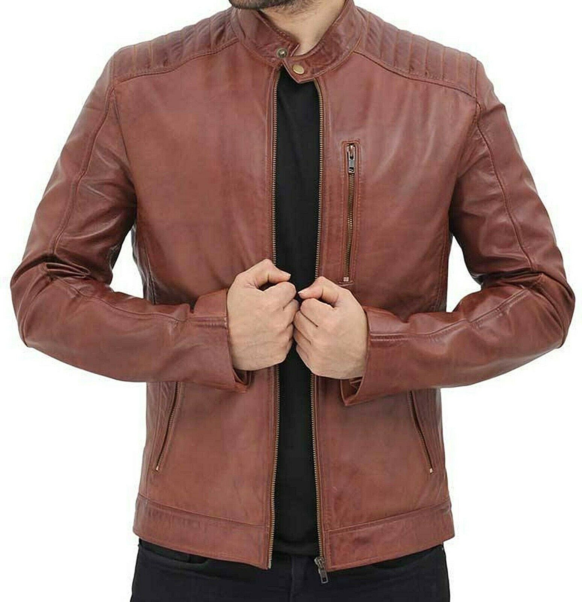 Mens Real Wax Brown Leather Jacket