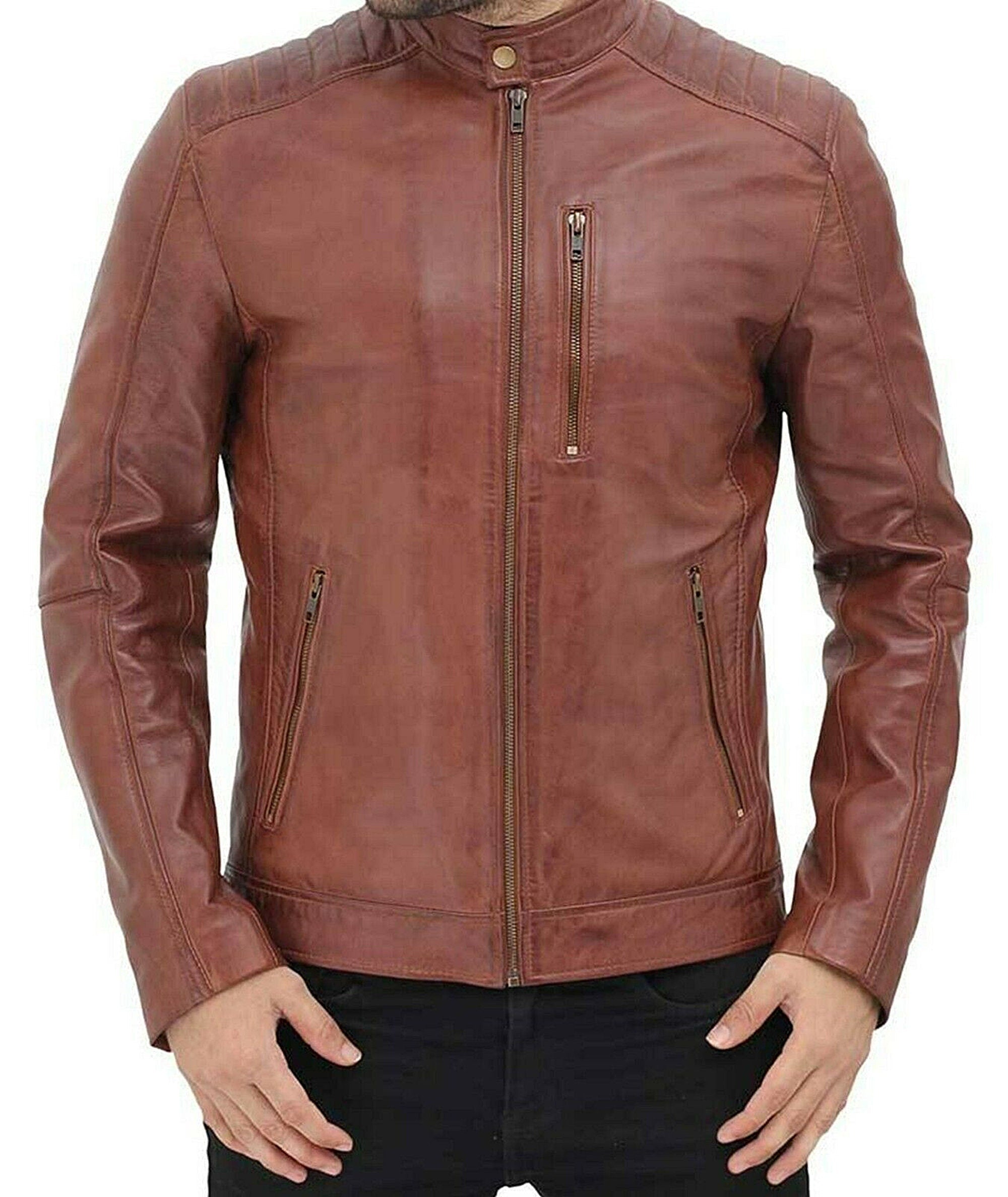 Mens Real Wax Brown Leather Jacket