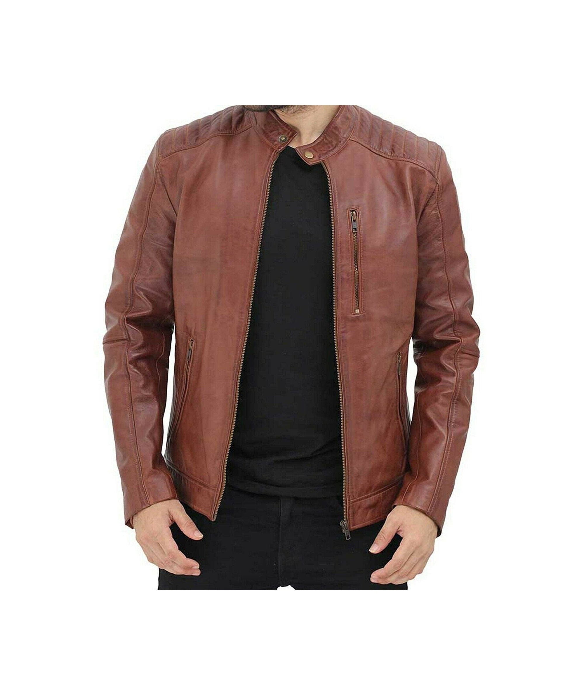Mens Real Wax Brown Leather Jacket