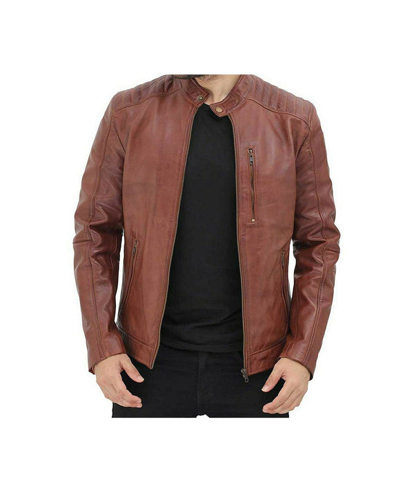 Mens Real Wax Brown Leather Jacket
