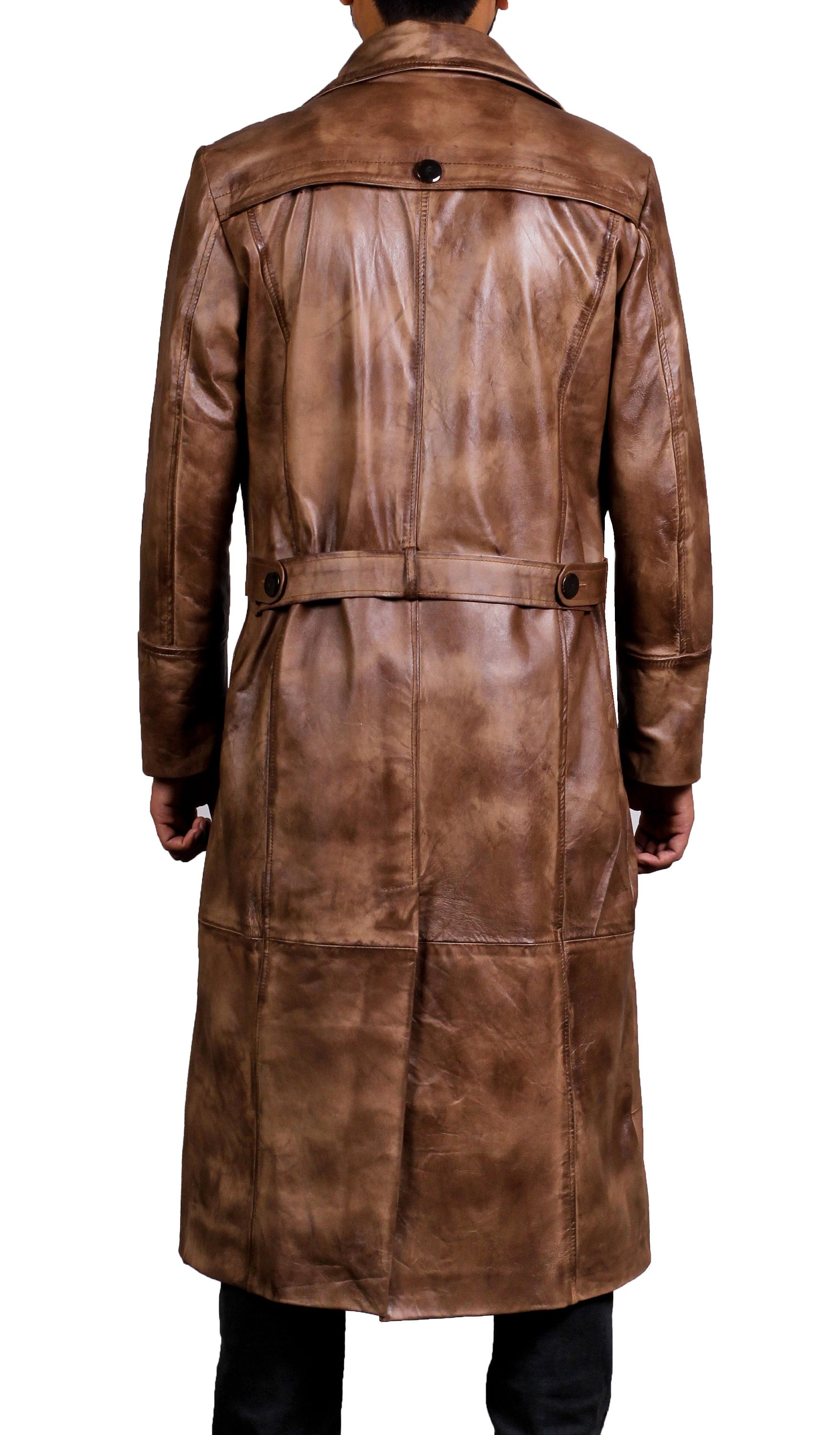 Men Leather Wax Trench Coat