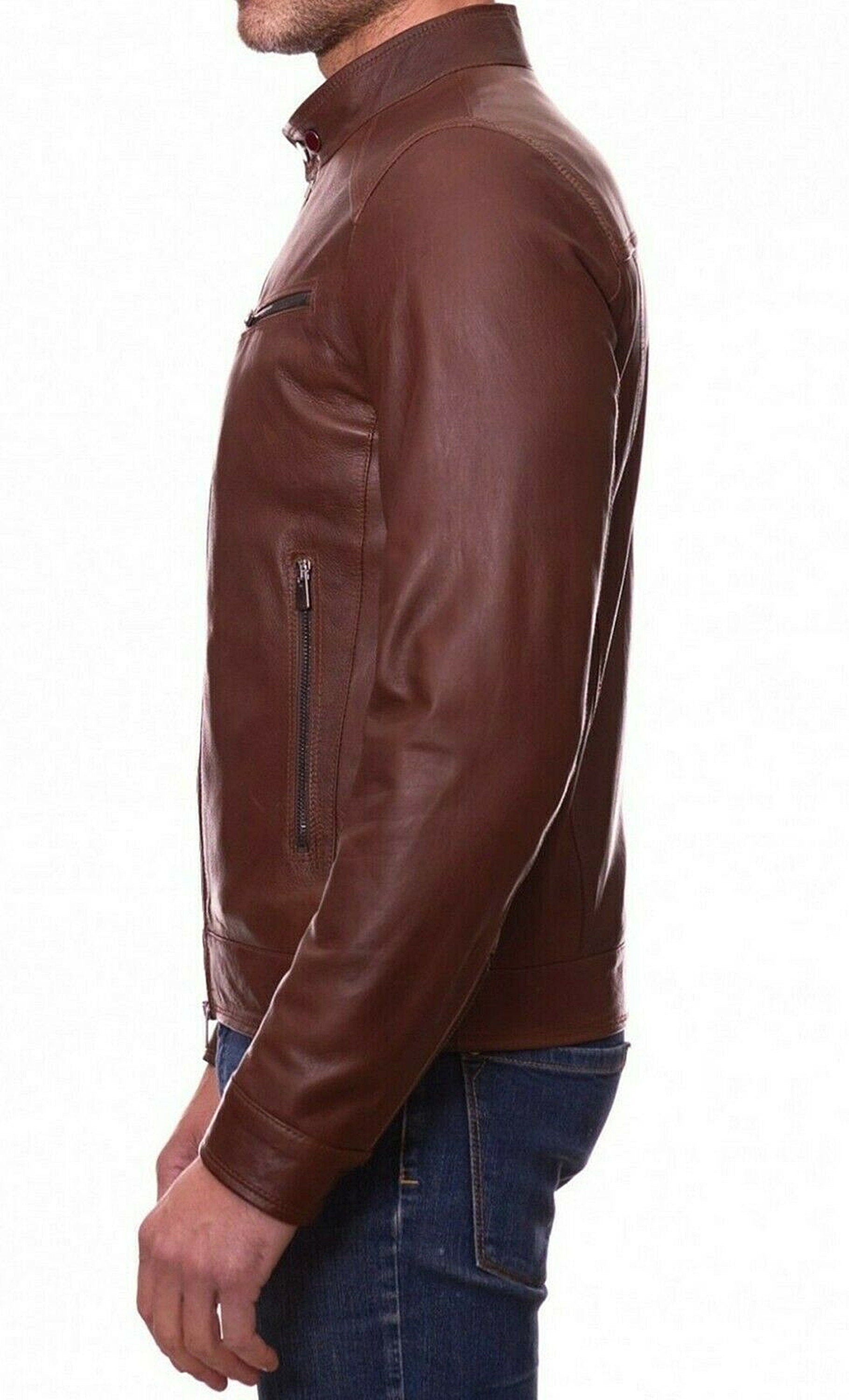 Men's Wax Brown Leather Jacket New Style