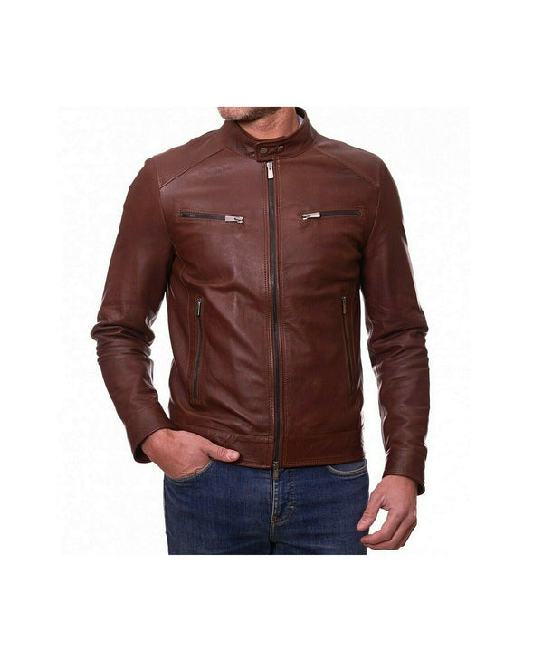 Men's Wax Brown Leather Jacket New Style