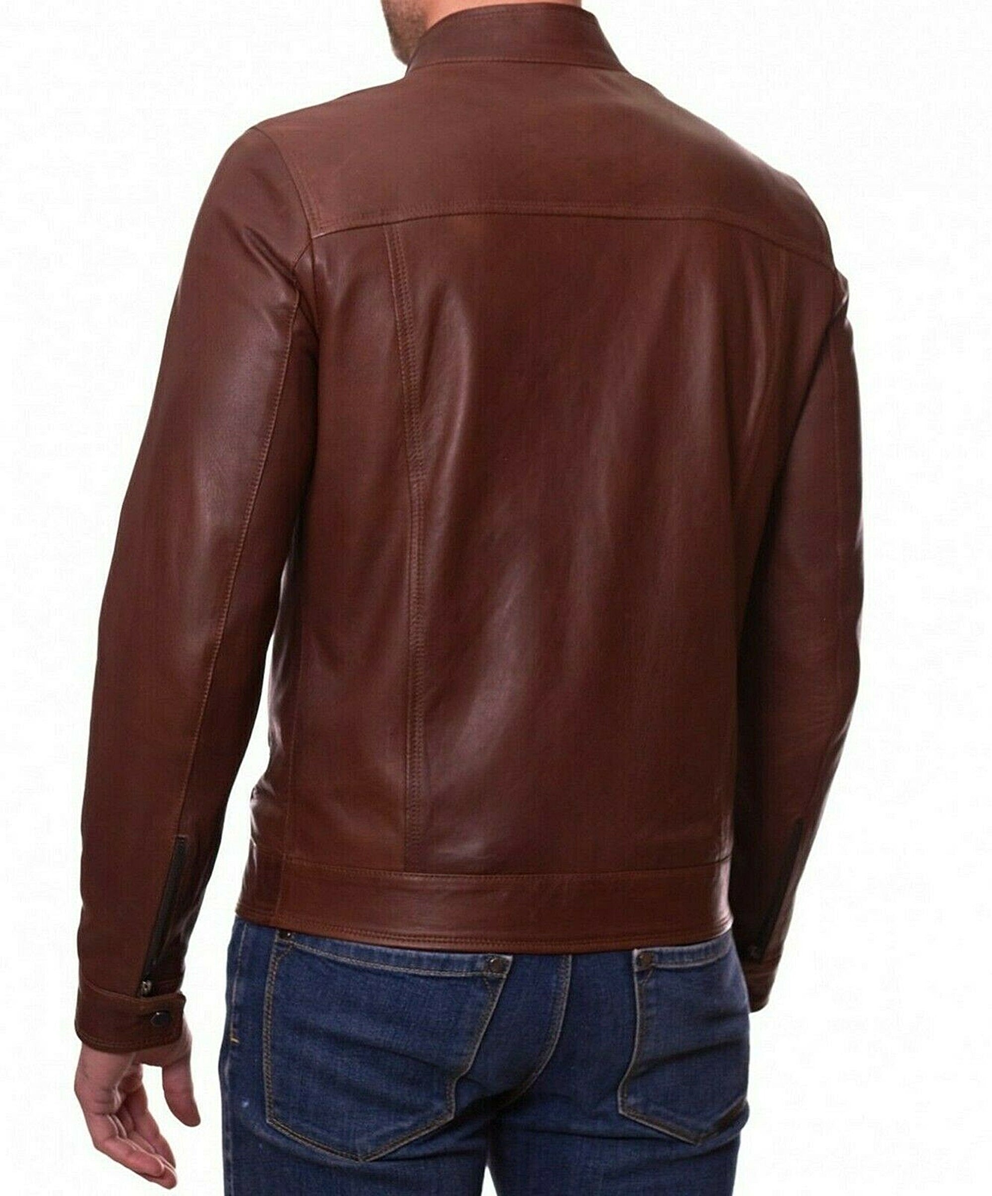 Men's Wax Brown Leather Jacket New Style