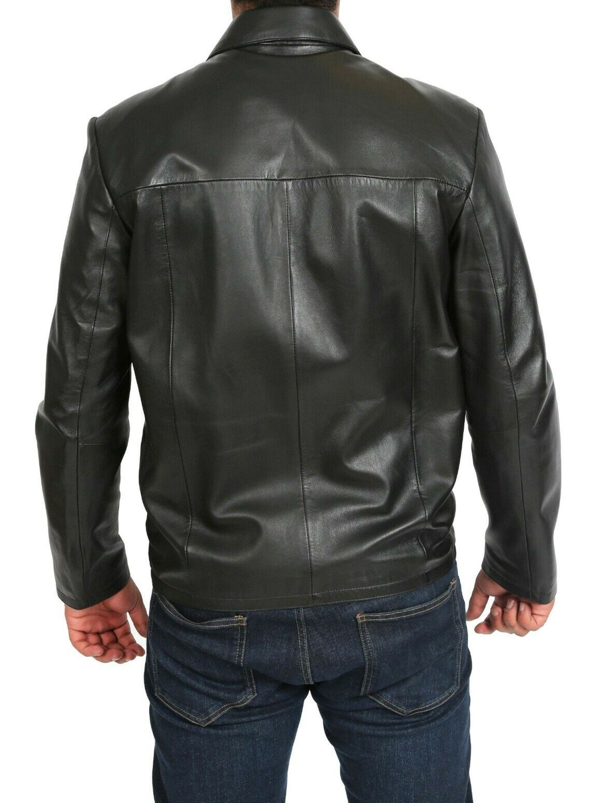 Mens Black Leather Vintage Jacket