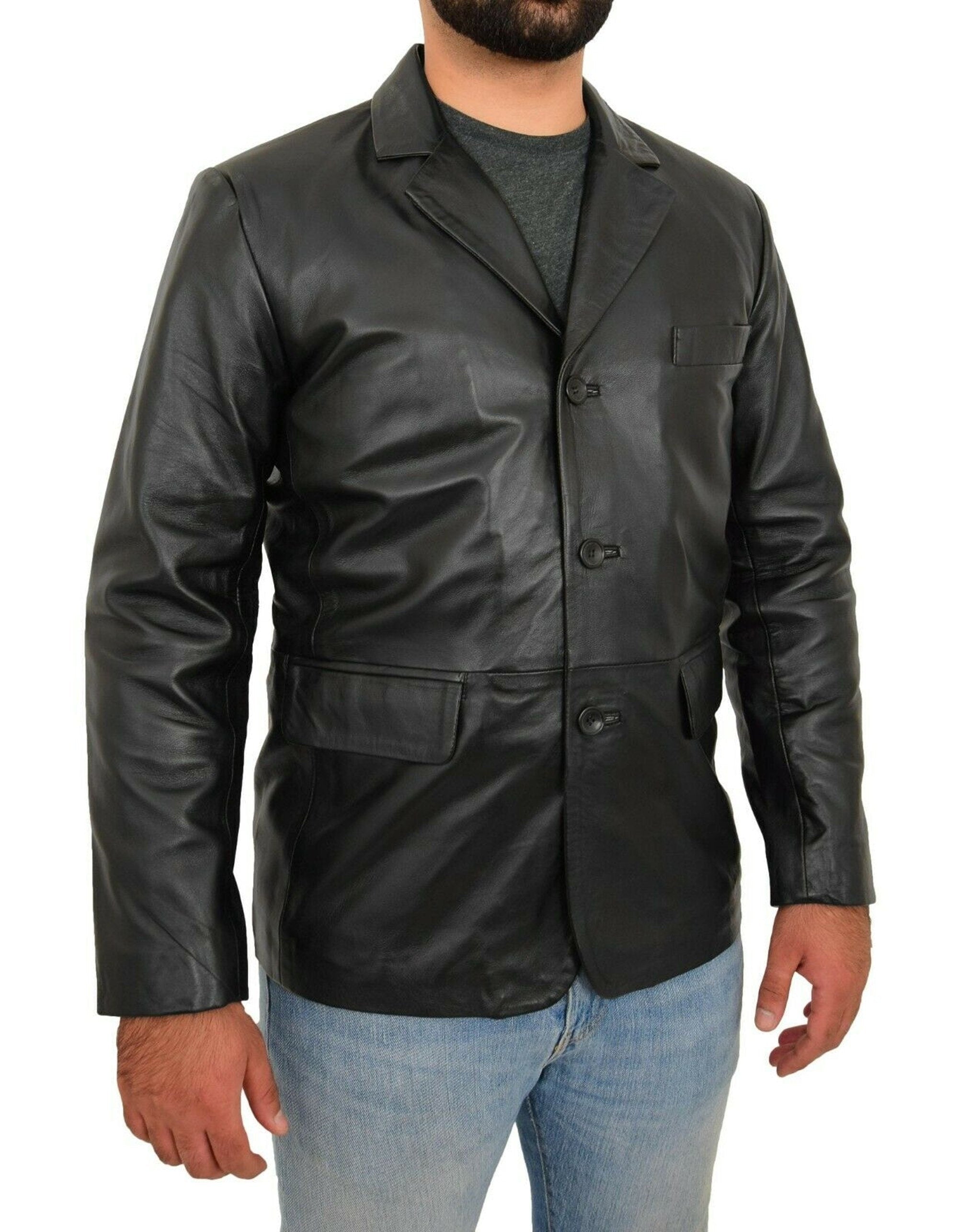 Leather Blazer Coat Double Breasted Black Coat