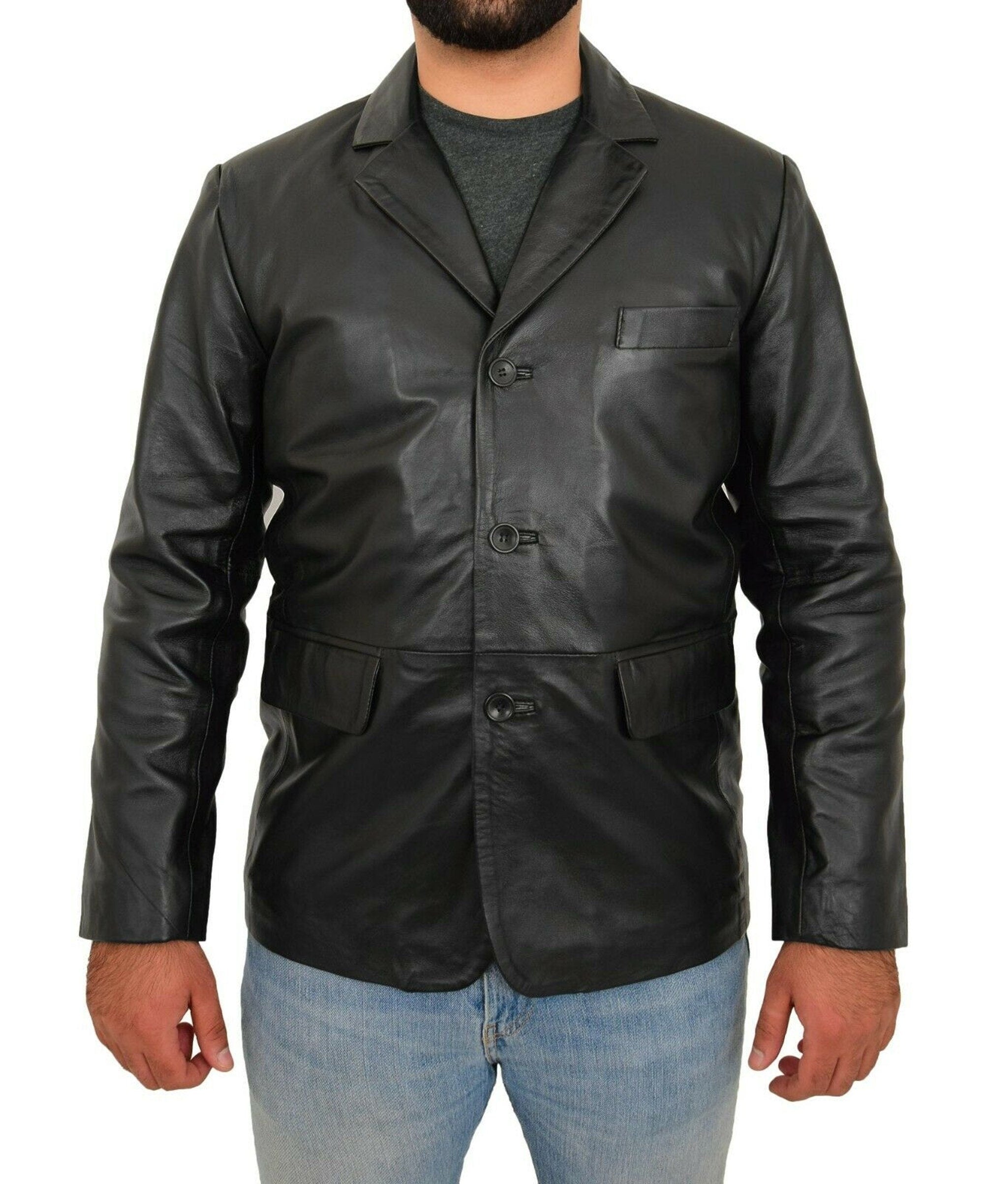 Leather Blazer Coat Double Breasted Black Coat