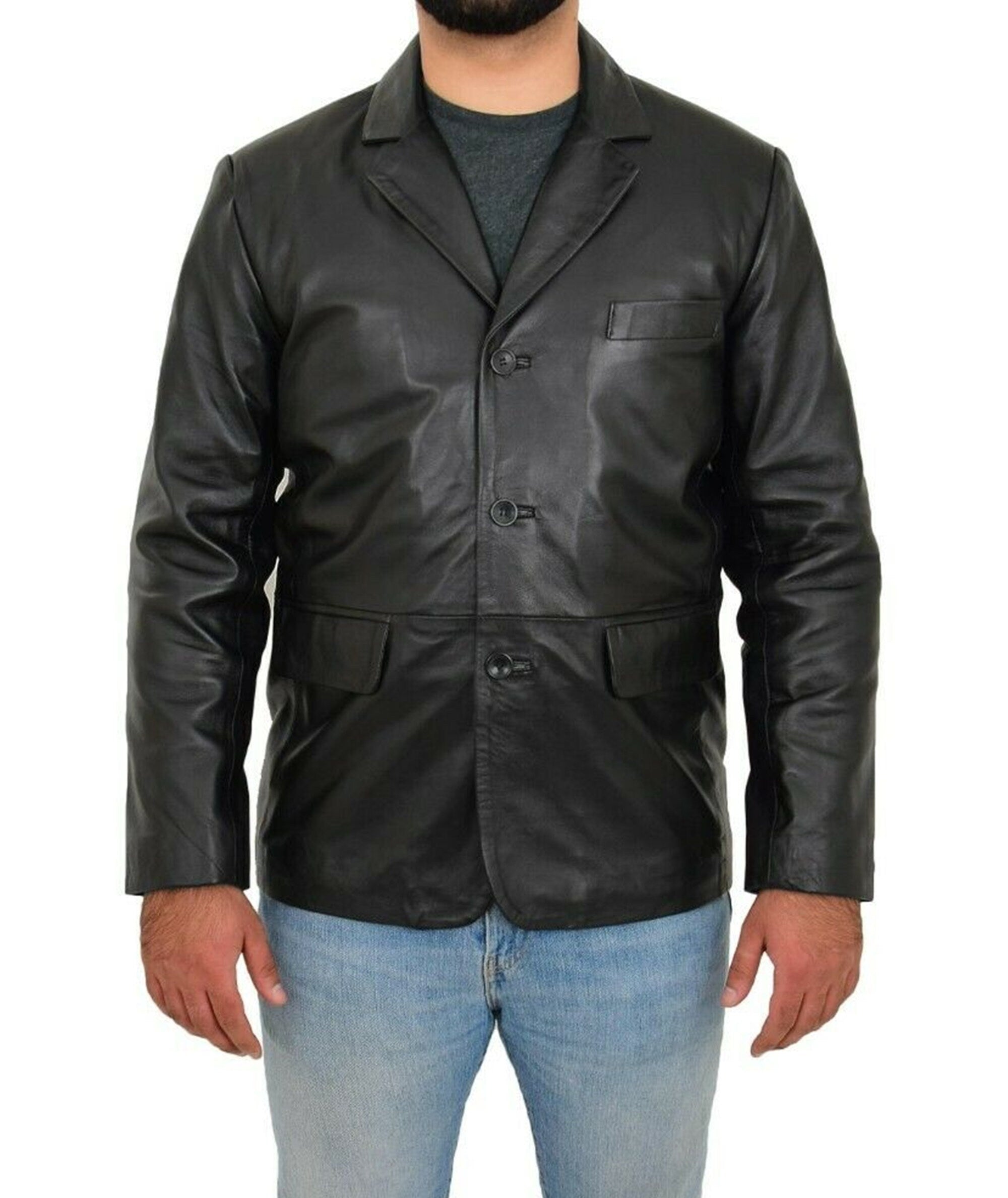 Leather Blazer Coat Double Breasted Black Coat