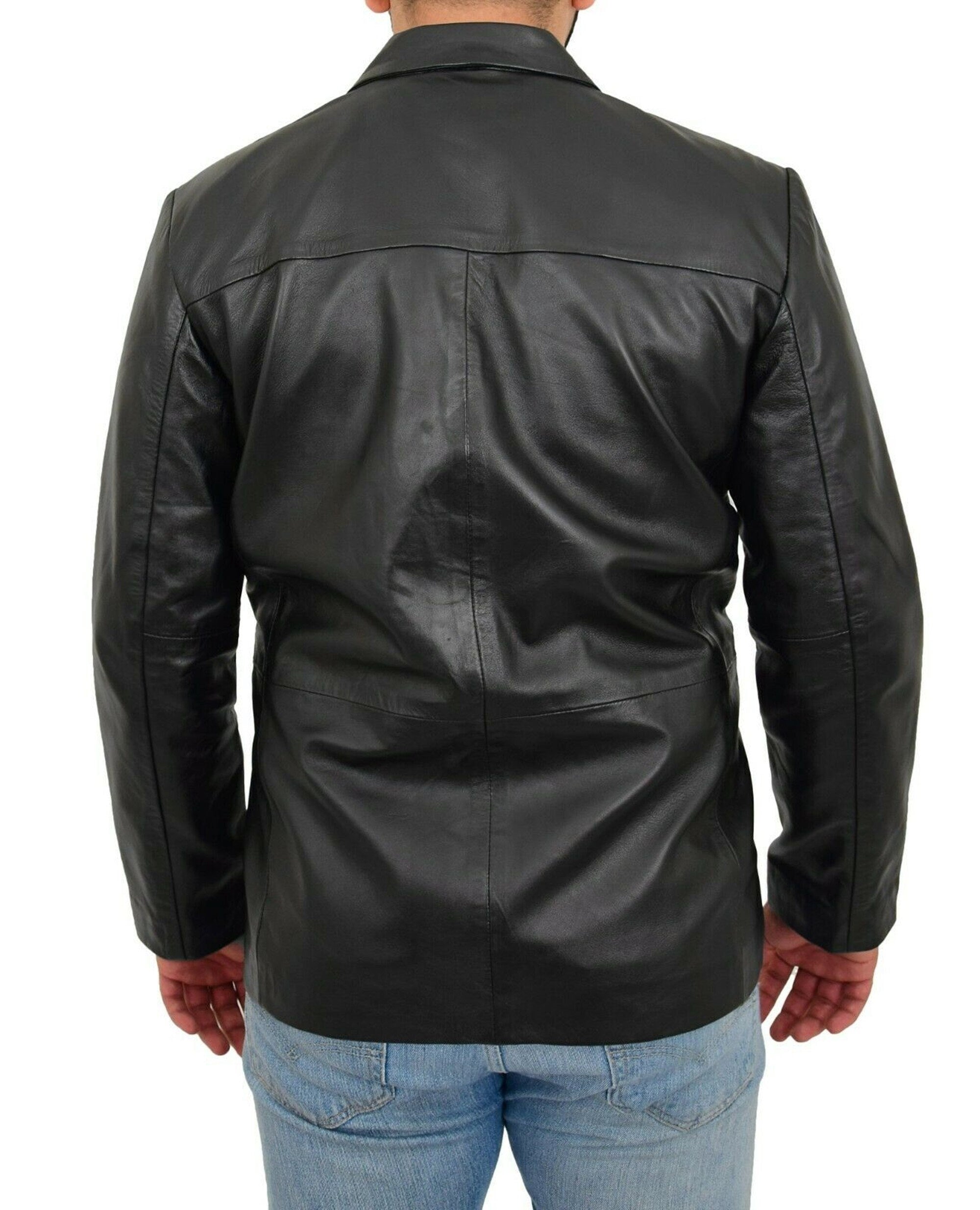 Leather Blazer Coat Double Breasted Black Coat
